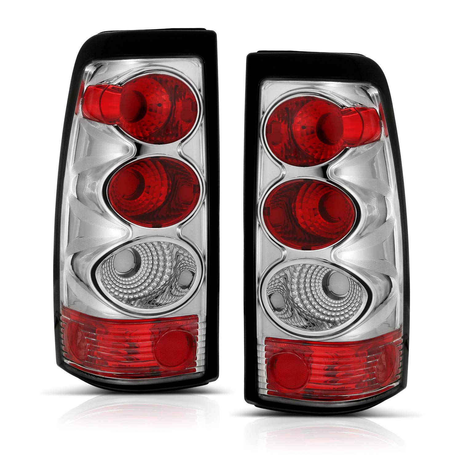 AmeriLite Chrome Rear Brake Tail Lights Replacement Set For Chevy Silverado Truck - Passenger and Driver Side