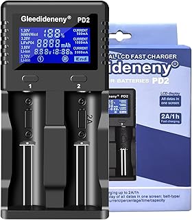 18650 Battery Charger, 2 Bay Universal Charger LCD Display for Rechargeable 3.7V 3.8V 3.2V 26650 20700 18650 18350 17670 17500 16340(RCR123) 14500 1.2V AA AAA SC C Size Batteries