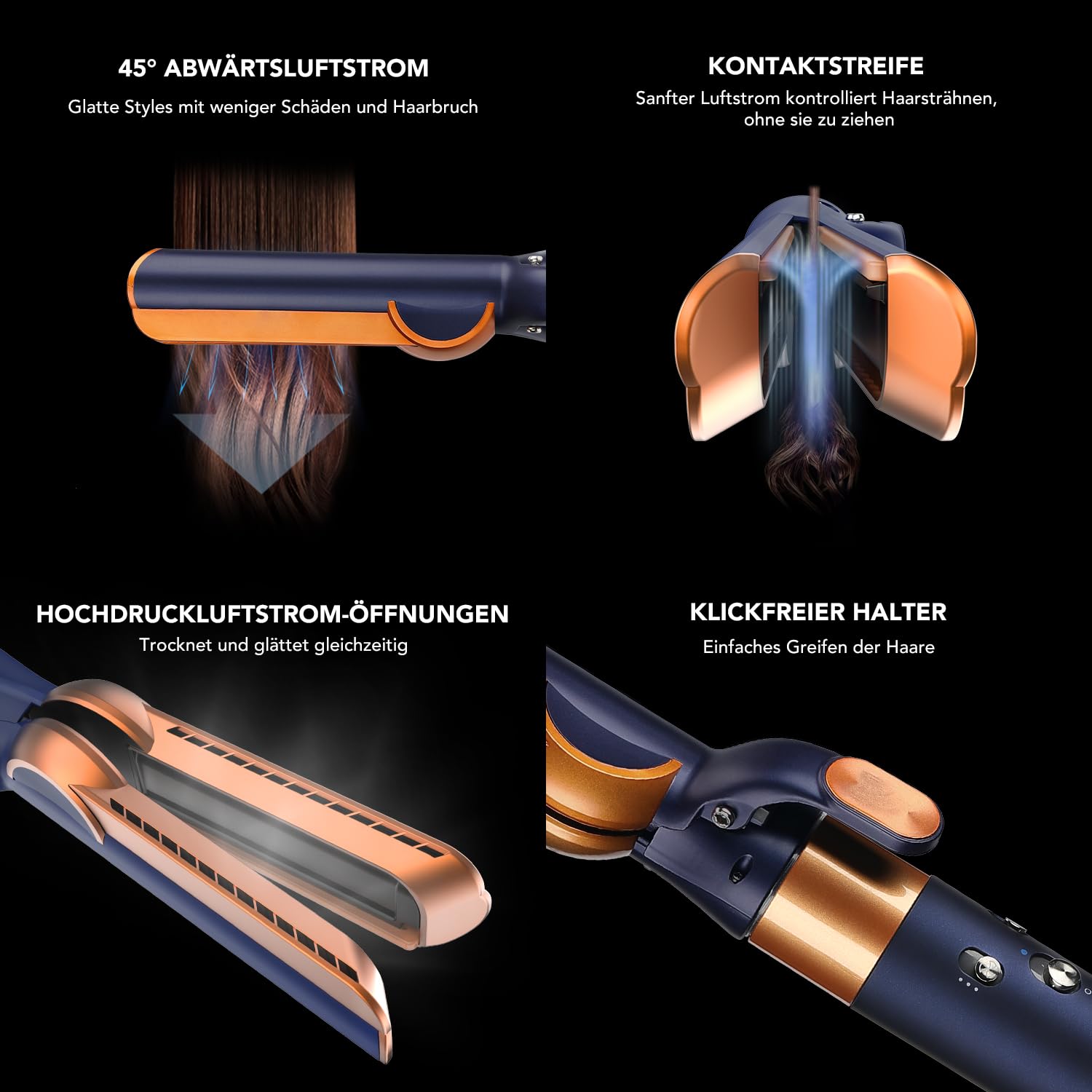 Glätteraufsätze für Dyson Airwrap mit Airflow Technologie ohne heiße Platten für sanftes Haarstyling mit weniger Schäden, Kompatibel mit HS01/HS05/HS08, Blau