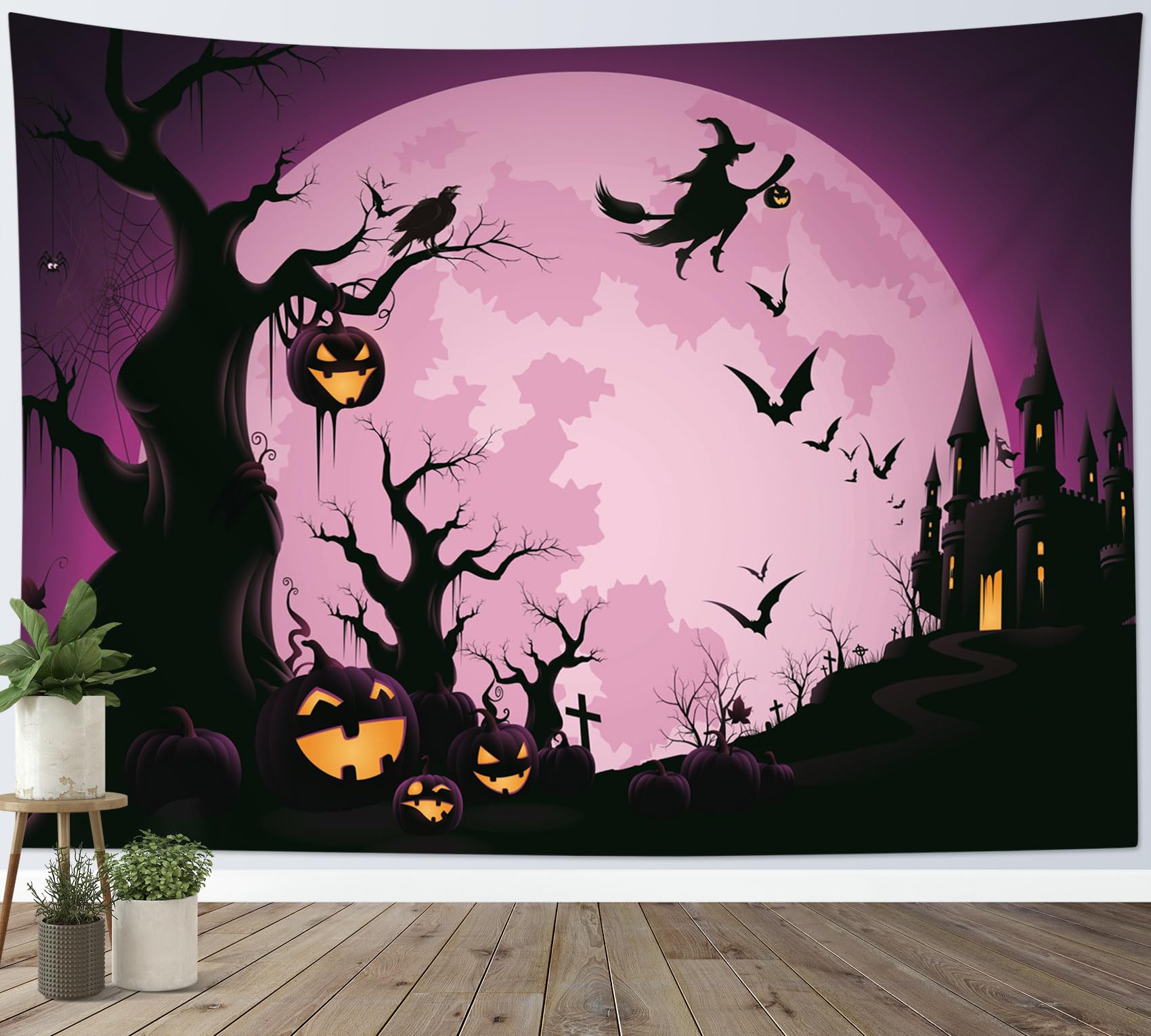 Amazon.com: LB Halloween Wall Tapestry Horror Witch Bat and Spooky