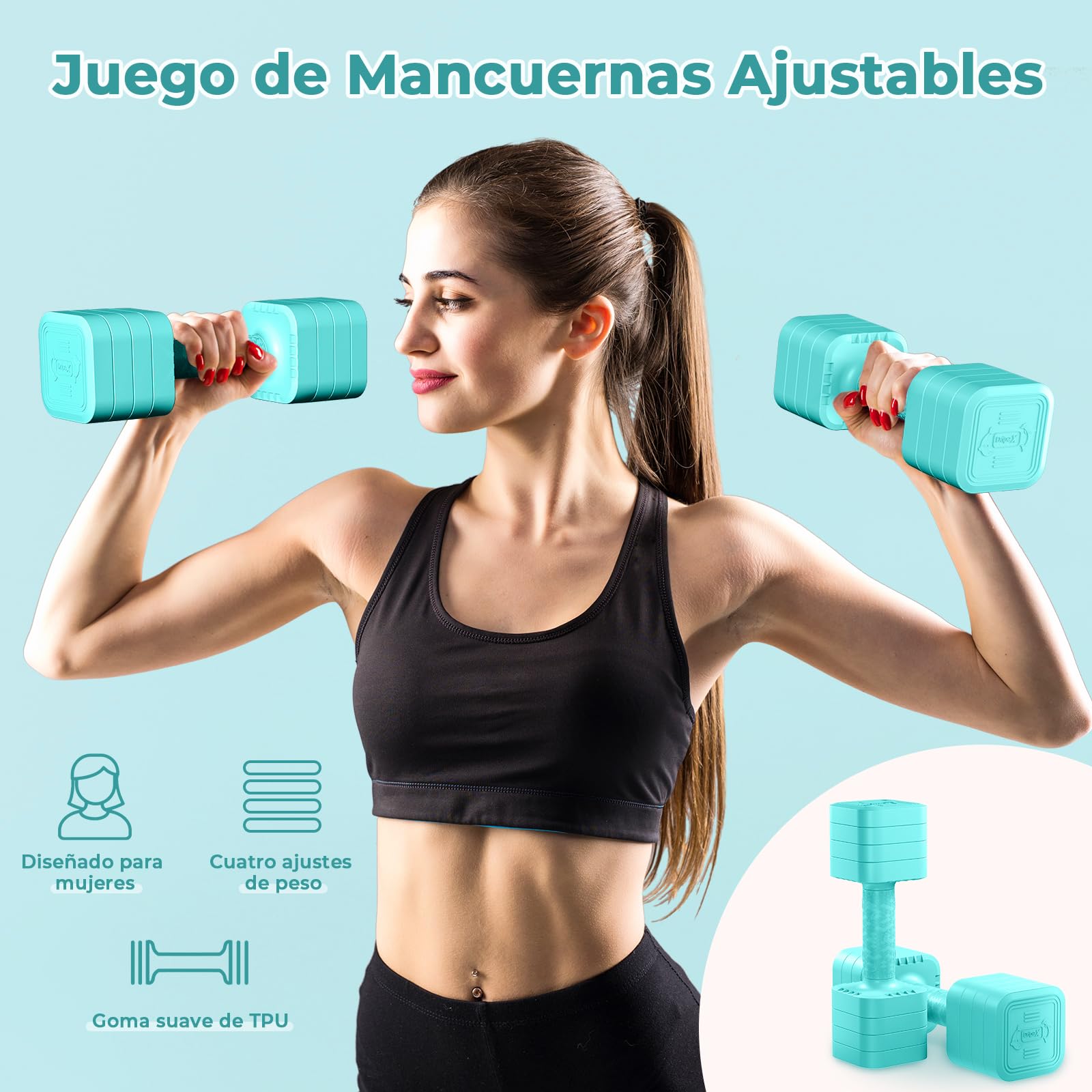 Dripex Mancuernas Ajustables de 2,5 kg/5 kg/7,5 kg/10 kg, Juego de Pesas con Mango Antideslizante para Mujeres Hombres Pesas Ajustables para Fitness Gimnasio en Casa