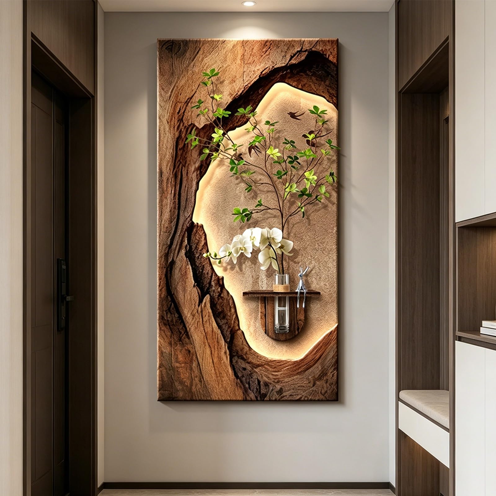 PGZMDTWI 3D Sandstone Wall Art with LED Light, Textured Relief Sculpture Decor for Living Room Entryway, Remote Control Modern Wall Mural(A,70 * 140CM .6 * 55.2IN)