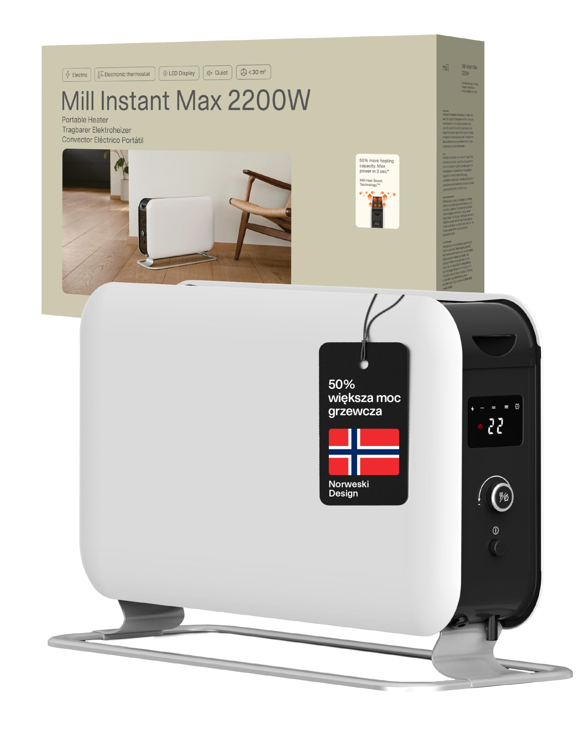 Mill SG2000LED Chauffage électrique Blanc 2000 W 1,6 m (Biały, 26-30 m²)
