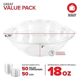 Stock Your Home 18oz Clear Plastic Salad Bowls with Lids Disposable (50 Pack) Mini Takeout Container with Snap on Lid for Fruit Salads, Quinoa, Lunch and Meal Prep, Acai Bowl, To-Go Party Containers