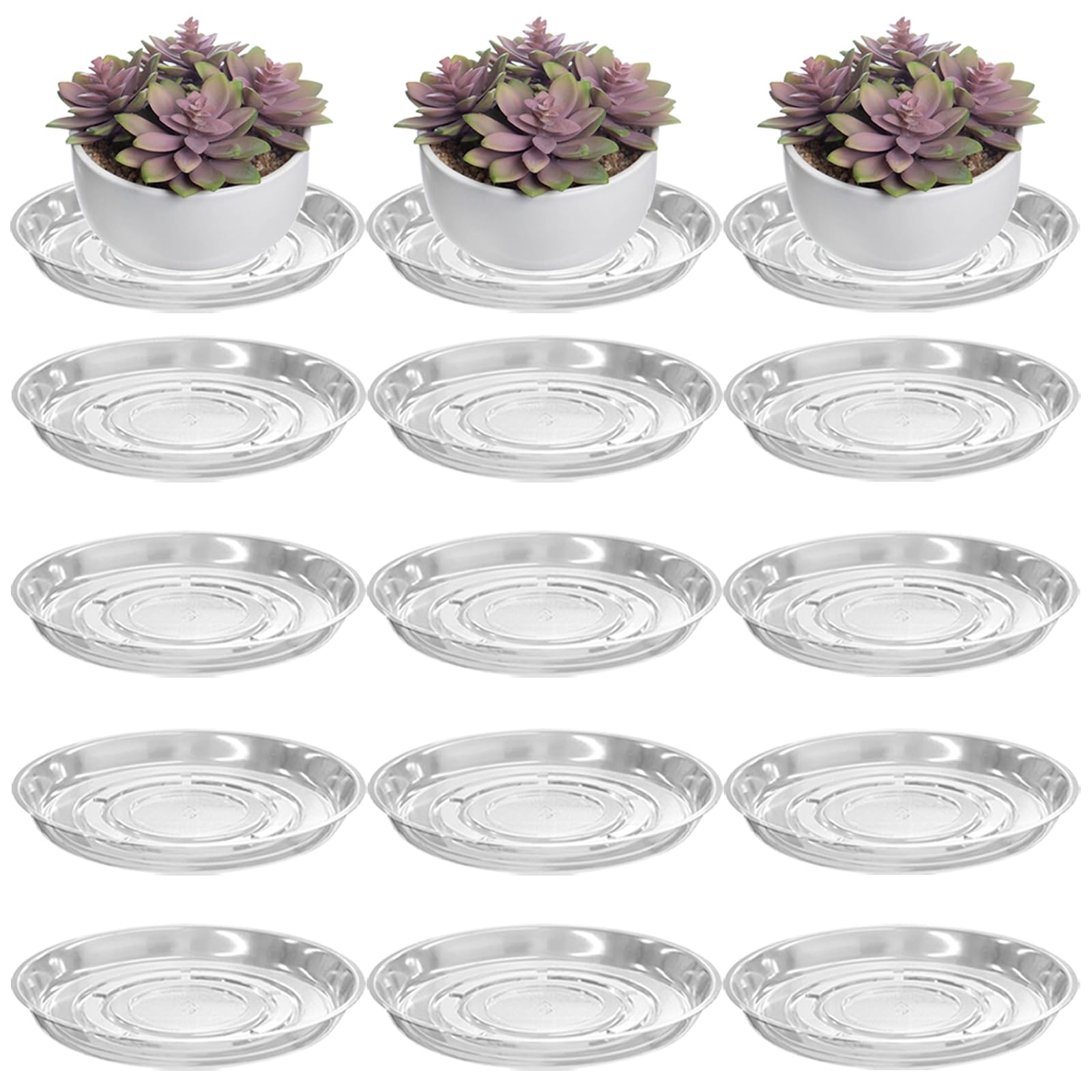 12 Packungen 50,8 cm große, transparente Pflanzen-Untersetzer für den Innen- und Außenbereich, robuste Kunststoff-Pflanzschalen für Pflanzgefäße, Blumentopf, Tropfschalen zum Auffangen von Wasser