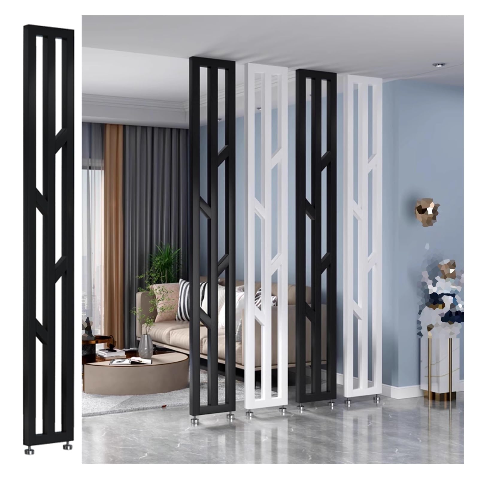 Floor to Ceiling Wall Post Partitions Screens， Room Divider Partition Post, Adjustable 30-200cm Screen, Black, Gold Decor Column(Black,170cm/66.9in/5.58ft)