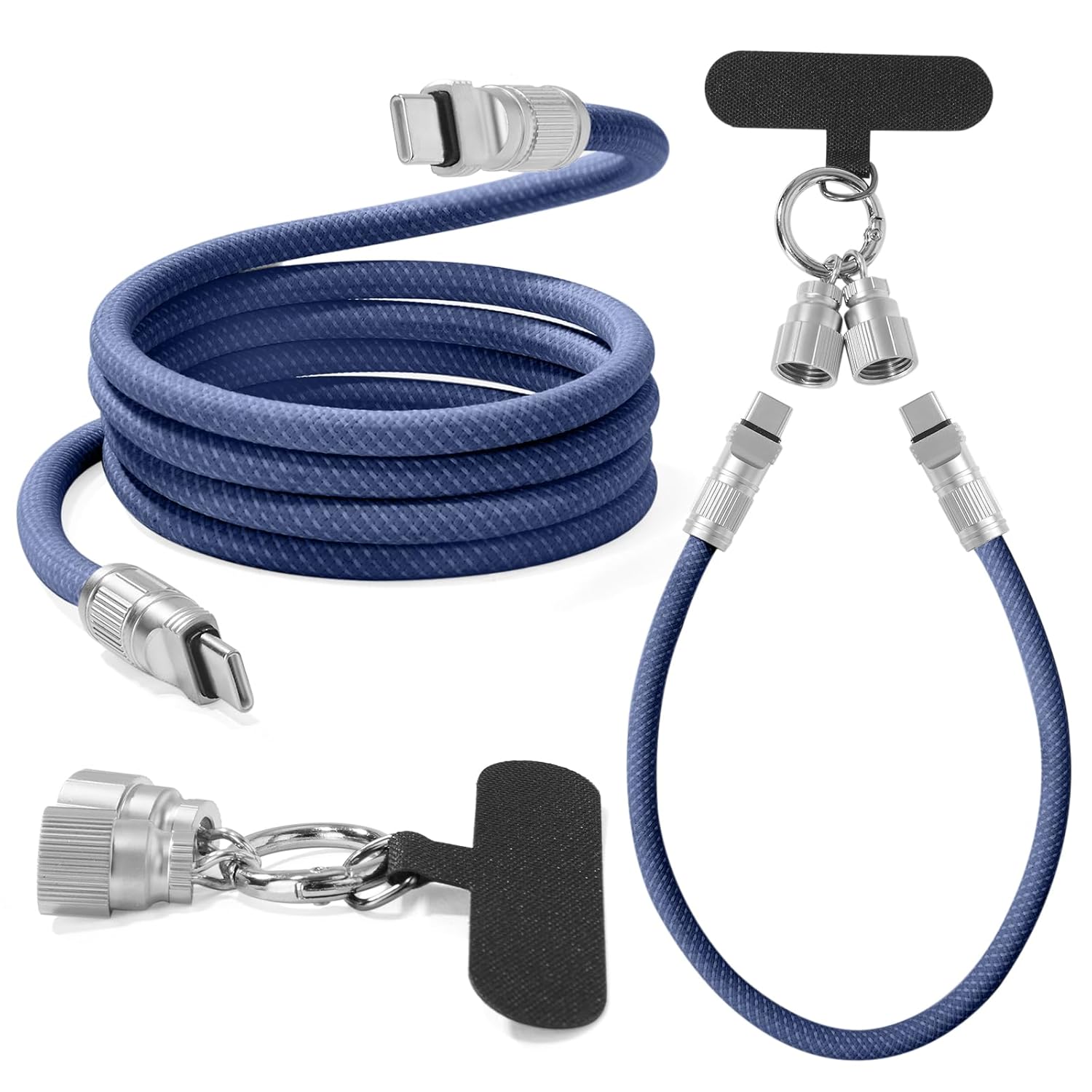 USB C to USB C Cable,Phone Lanyard, Dark Blue 1ft & 4ft 2-Pack 60W, Dual-Purpose for Fast Charging Apple iPhone 16/15 Series, MacBook, Samsung Galaxy and More, Phone Strap for All Phones