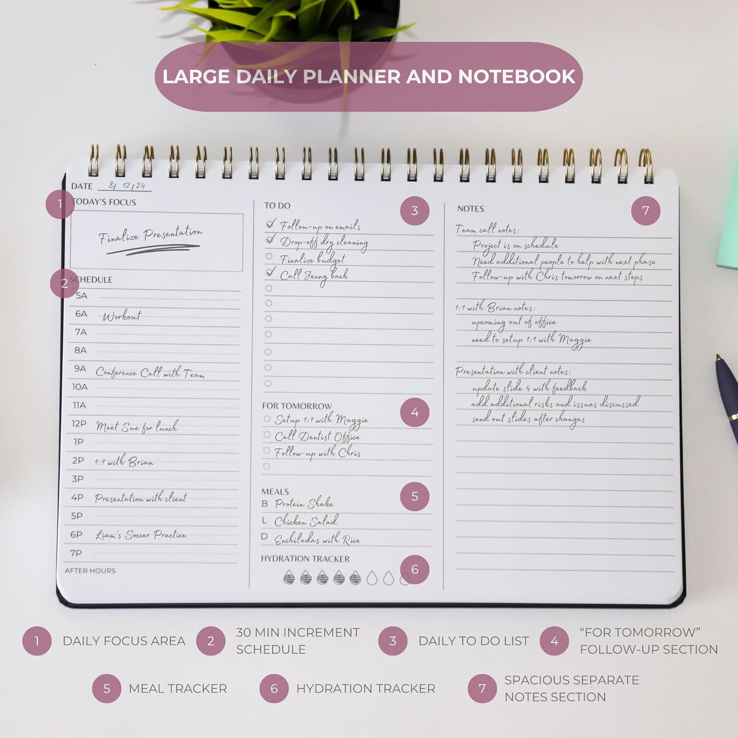 | Durable & Sleek | Undated Daily and Weekly Planner | 8.25" x 11.75" | To Do List Notebook for Work | Simple Design | Multiple Layouts | Planner and Notebook in One (Rust, Daily Planner - Landscape)