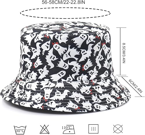 Miniatura 6 de Sombrero de pescador de Halloween, sombrero de playa para el sol, divertido sombrero de pesca para mujer, reversible de doble cara