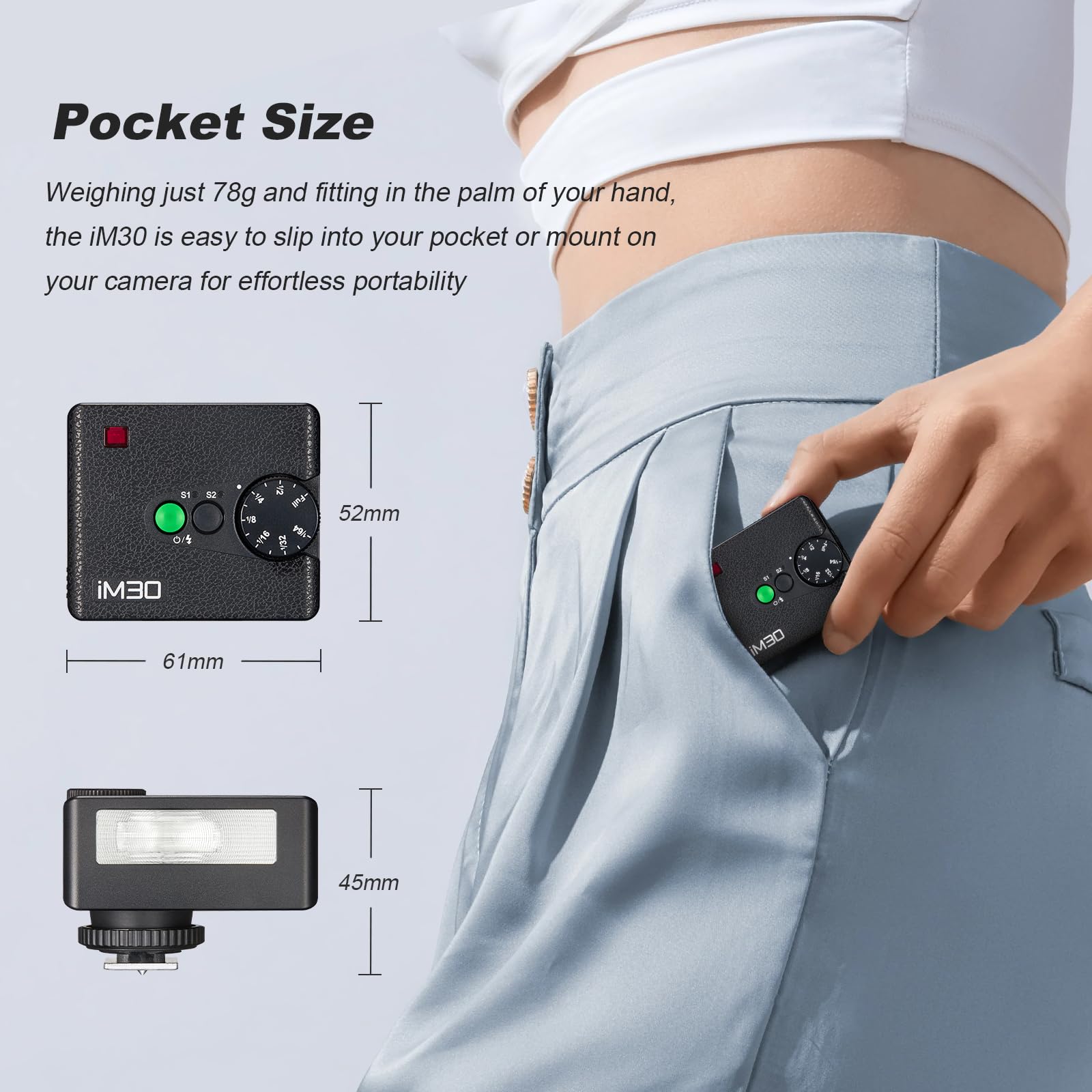 Godox iM30 - Mini flash con diffusore per fotocamere Canon, Nikon, Sony, Fuji, Olympus a contatto singolo, flash Godox con Diffusion Dome Speedlite GN15, regolazione della potenza a 7 livelli, 230