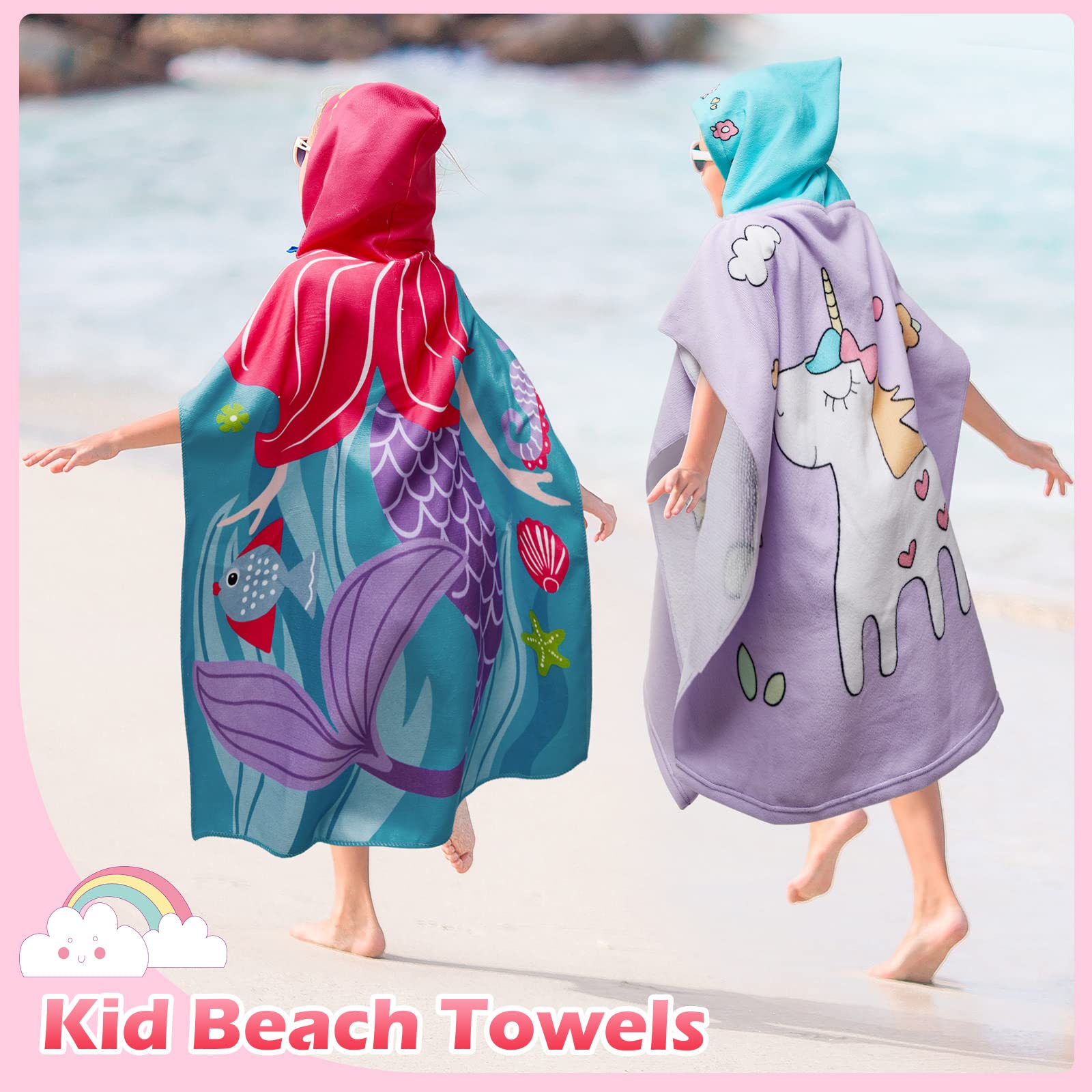Paquete de 3 toallas con capucha para niños, toalla de baño de playa para niñas y niños, toallas de natación más gruesas para niños pequeños, ponchos con capucha, toallas de baño de algodón para