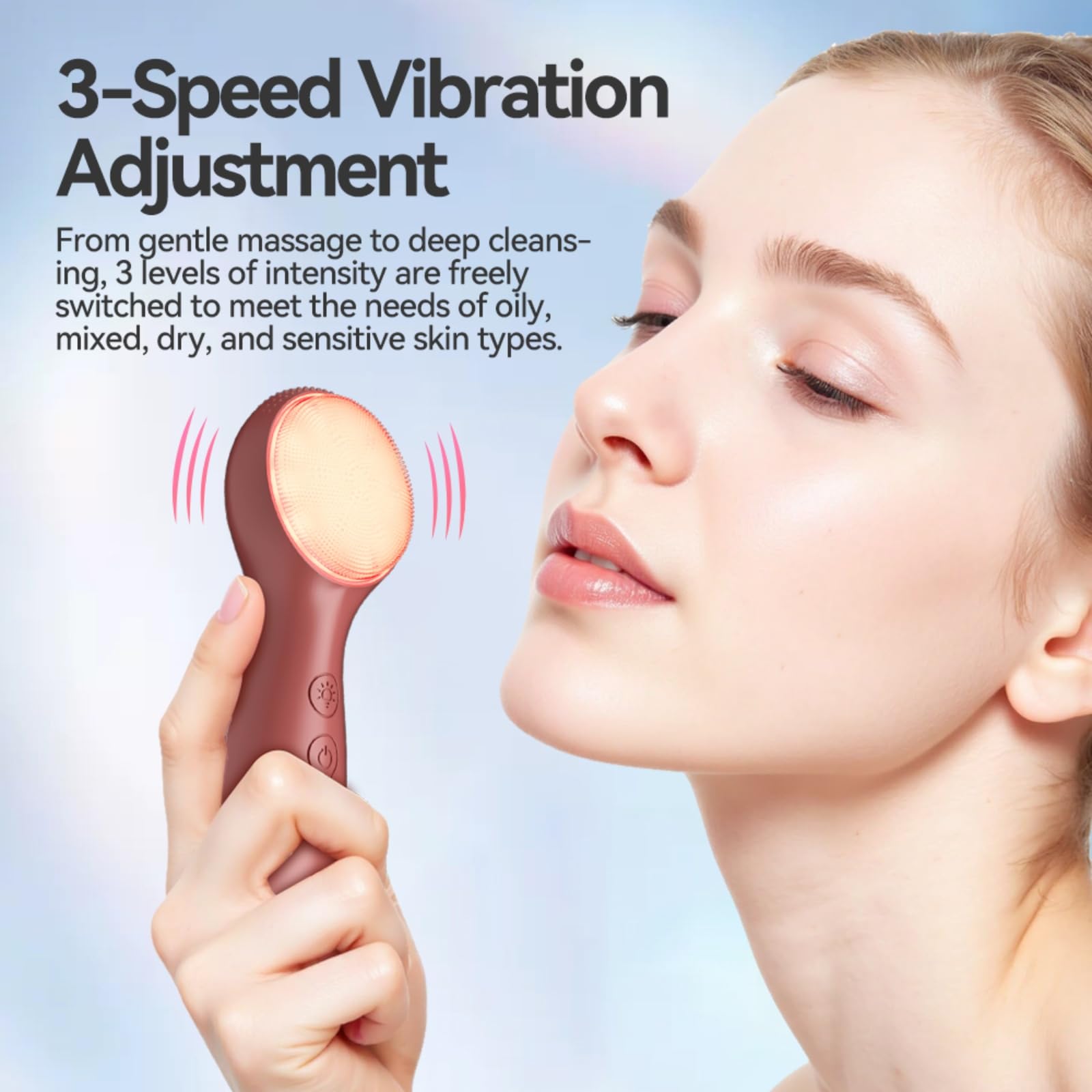 Colorido cepillo de silicona LED para lavado facial, limpiador facial con vibración sónica con sensación de calor, 3 modos y mango ergonómico, cepillo eléctrico impermeable para el cuidado de la piel
