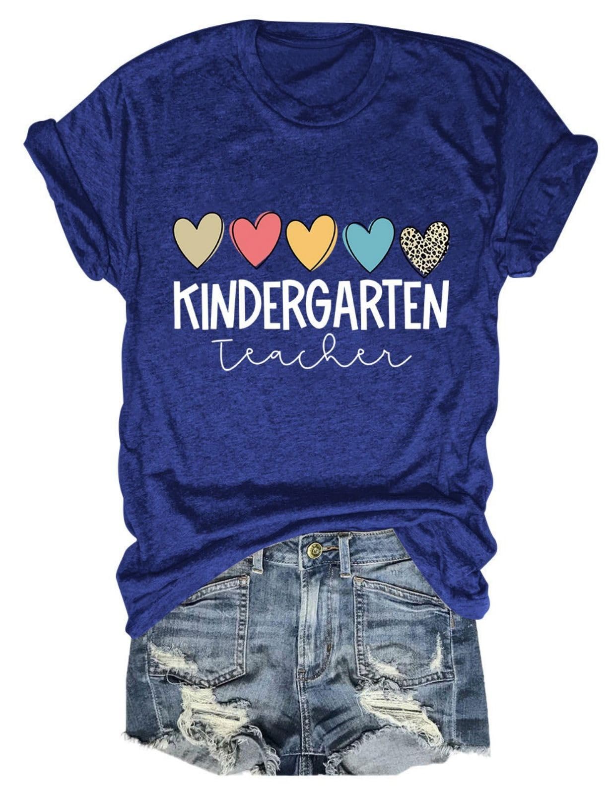 Kindergarten Teacher Shirt for Women Hearts Graphic Back to School Tee Preschool Apparel Classroom Summer Top