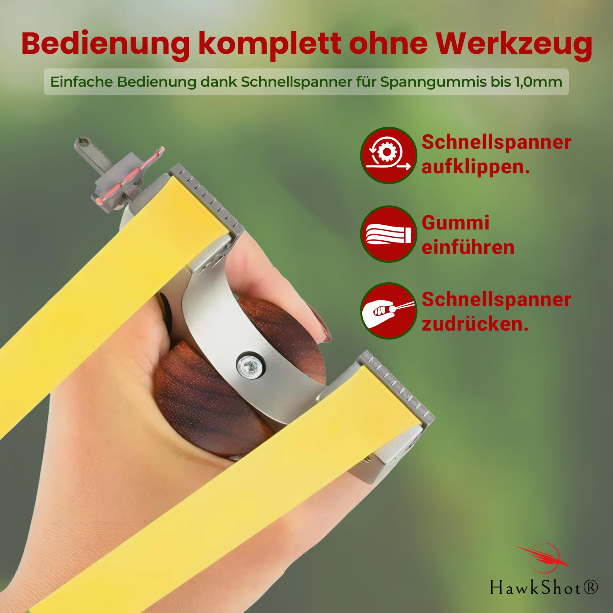 HawkShot® Premium Stahl Steinschleuder Curved-Striker mit Schnellspannvorrichtung/Zwille