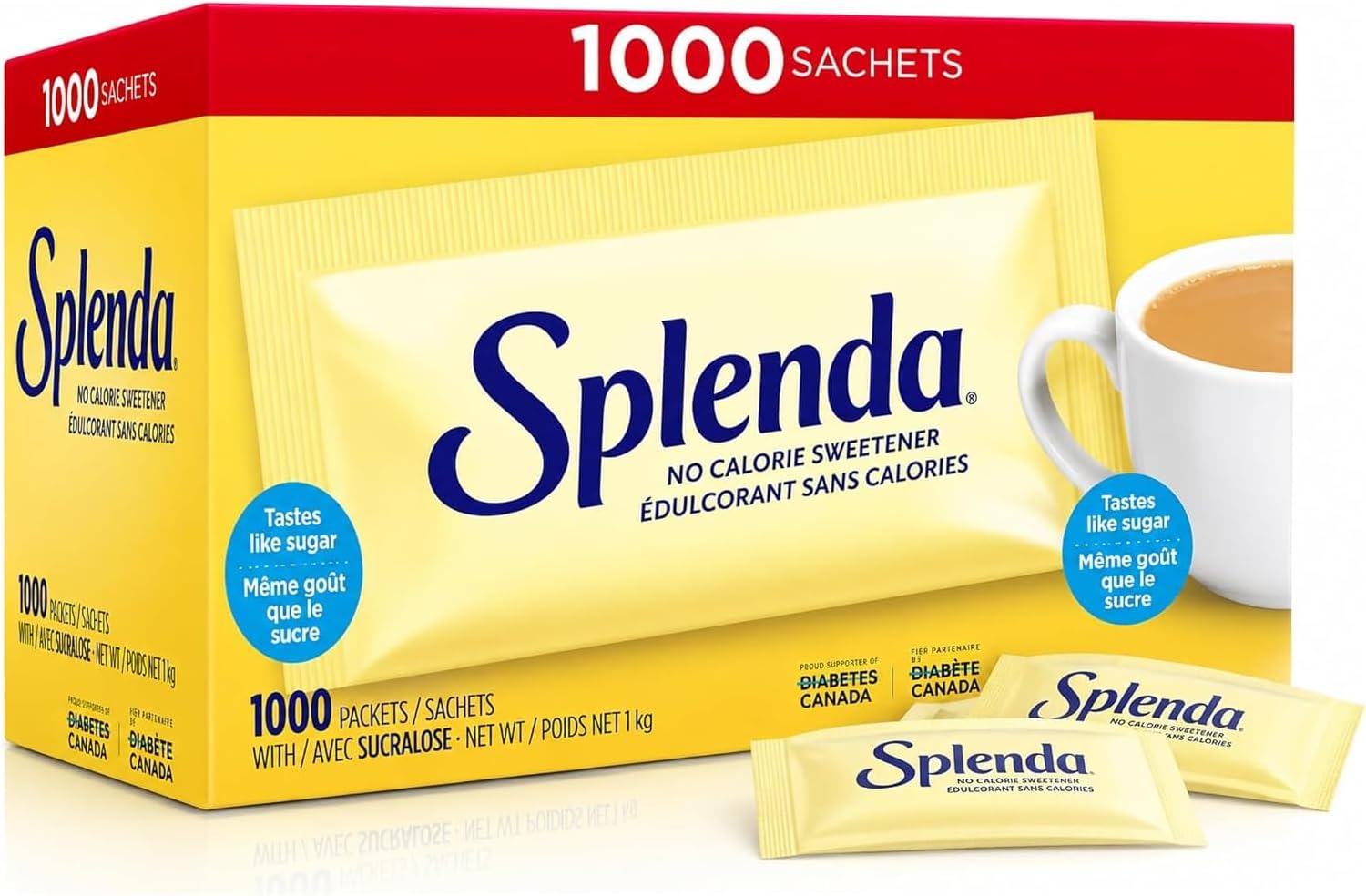 SPLENDA No Calorie Sweetener Sachets, Zero Calorie Sugar Substitute, 1000 Individual Packets for Coffee, Tea, Beverages, Office Pantry, Cafes & Home, Box of 1000
