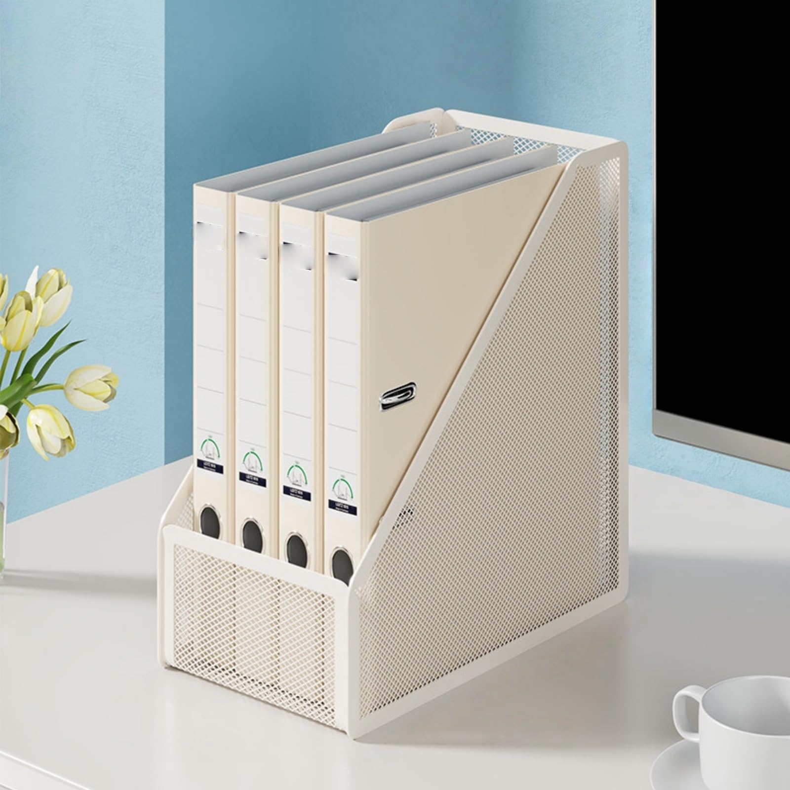 Portadocumenti Da Tavolo, Scaffale Porta Riviste, Struttura Monoblocco, Non Richiede Assemblaggio, Adatto Per Riviste, Documenti, Libri(White)