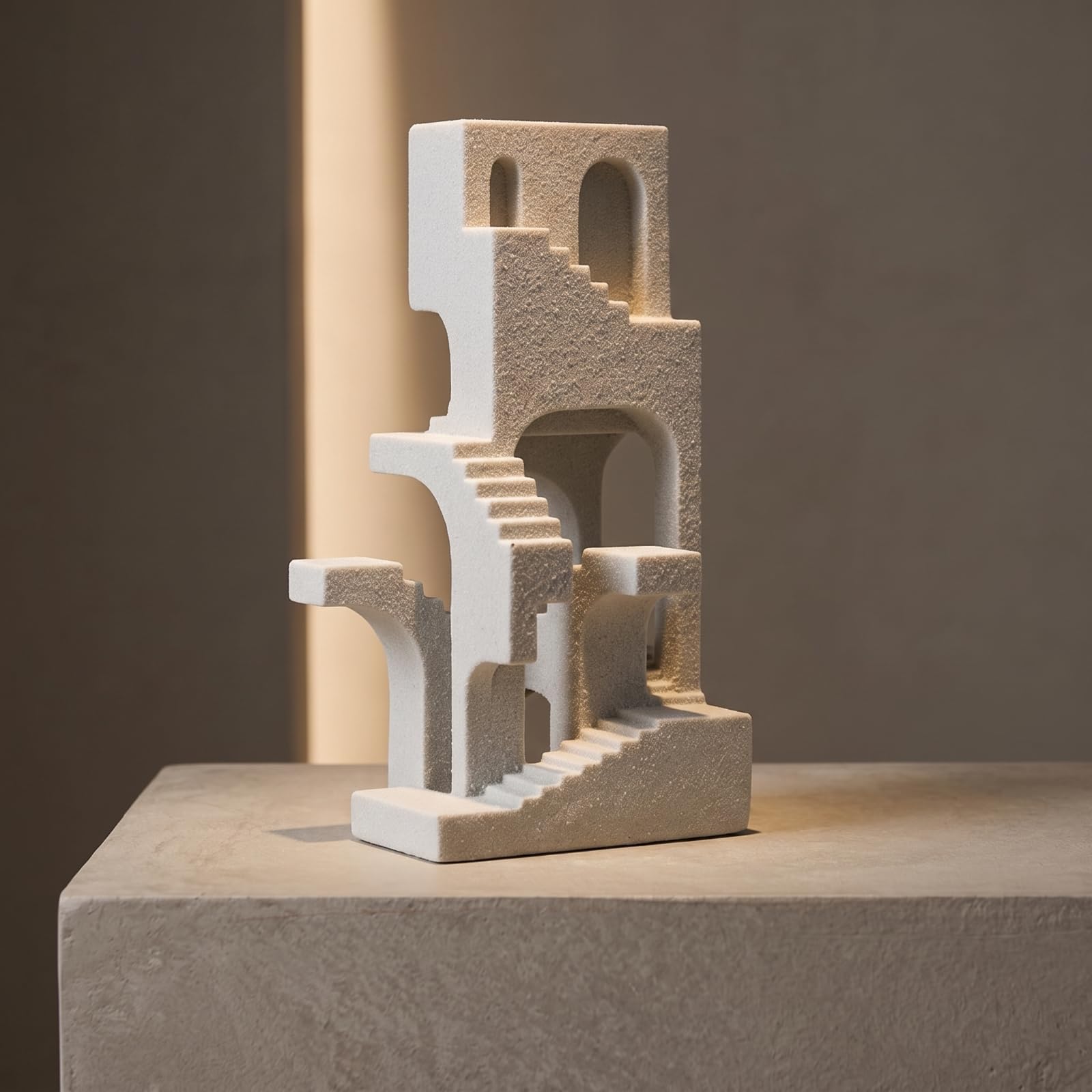 MagiDeal Escultura Geométrica Resina con Forma Torre Apilada y talles Escaleras Superficie con Textura Arenosa Tono Iluminado Neutro Acuada para