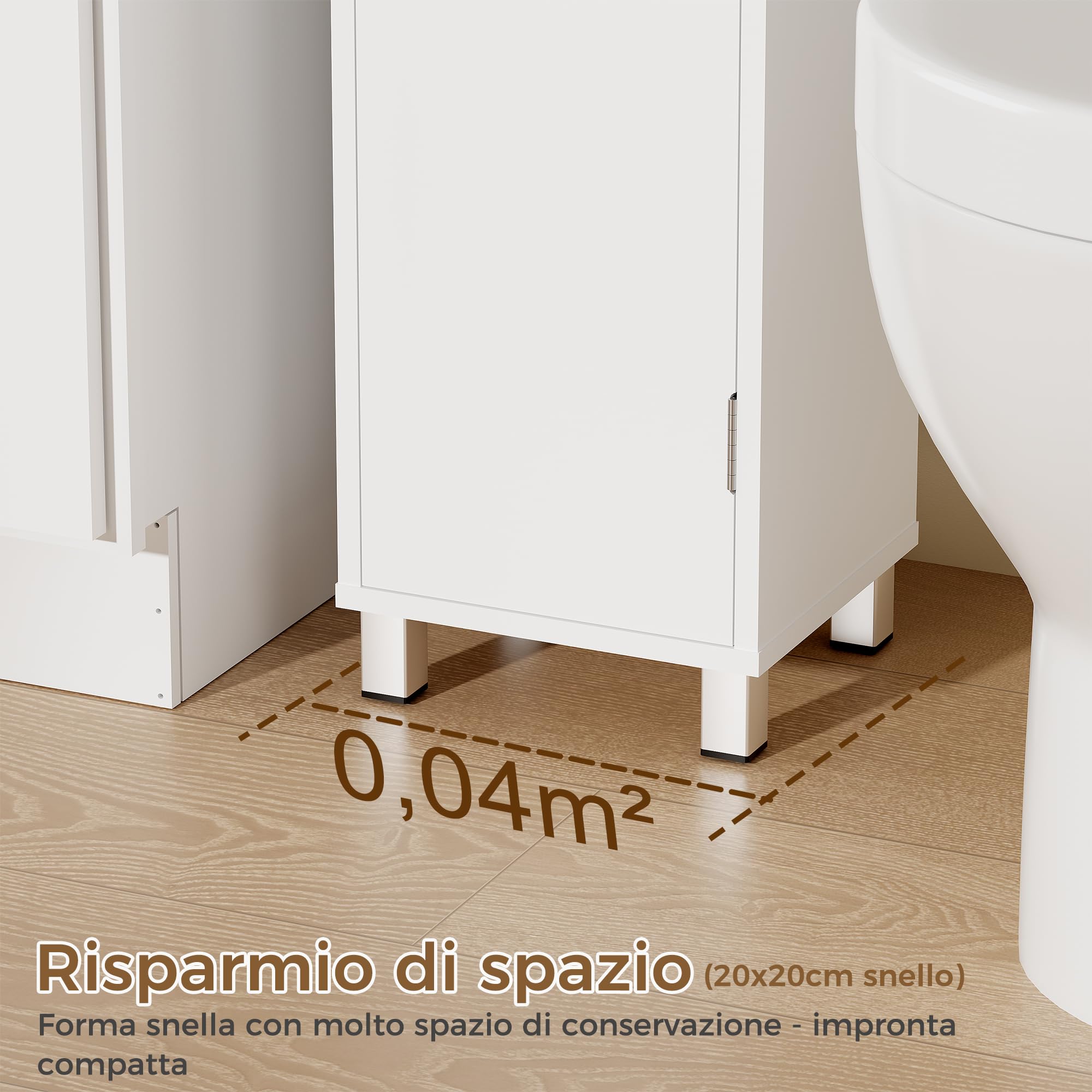 BEWISHOME Mobile Bagno Alto Stretto Mobiletto Bagno Salvaspazio 20x20x180cm | Mobiletto con Ripiani Aperti Cassetto e Ripiano Regolabile Armadietto per Piccoli larghi
