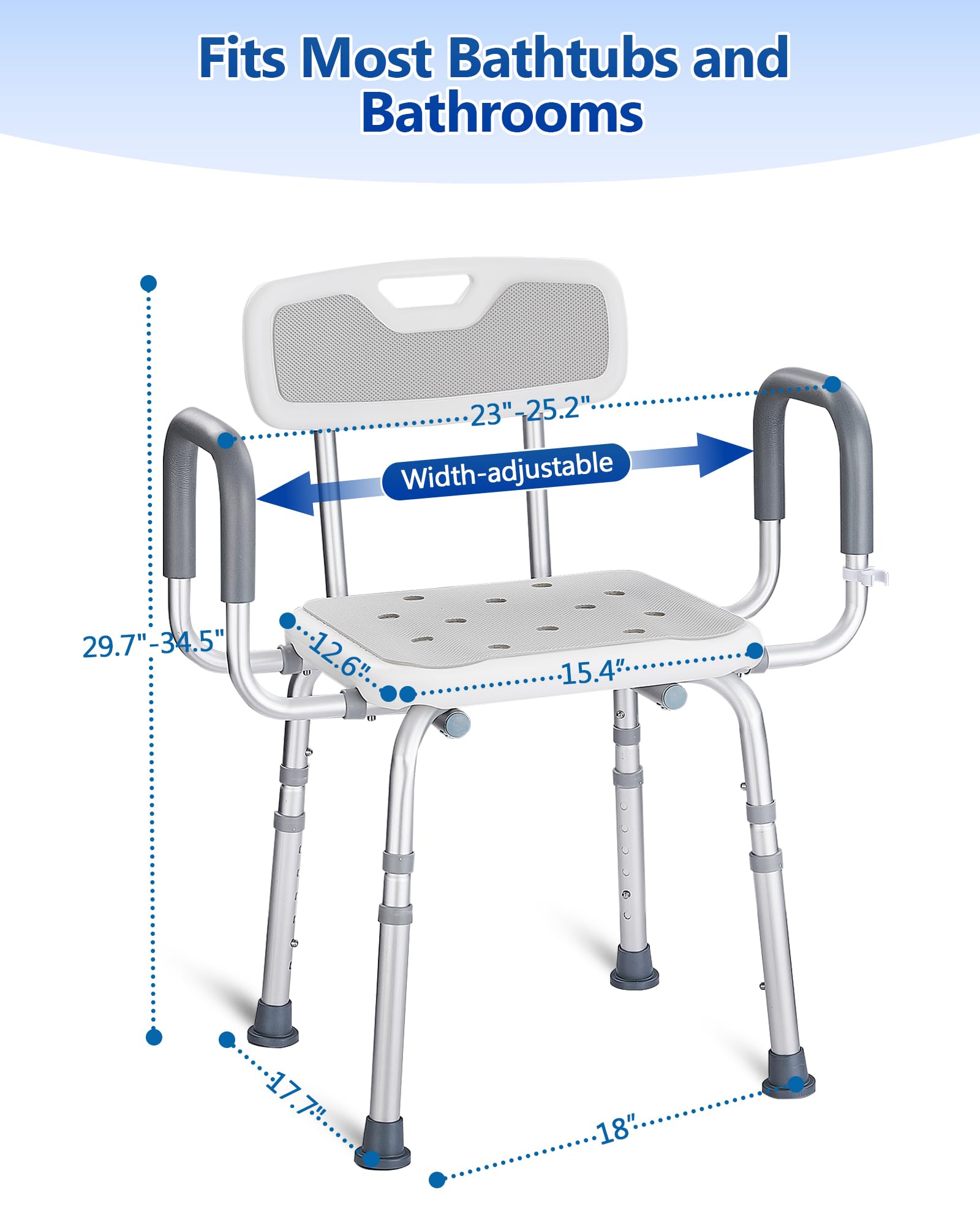 Silla de ducha para ducha interior con respaldo y brazos, silla de baño ajustable para personas mayores, asiento de ducha resistente para bañera interior, taburete de ducha de 330 libras para ancianos