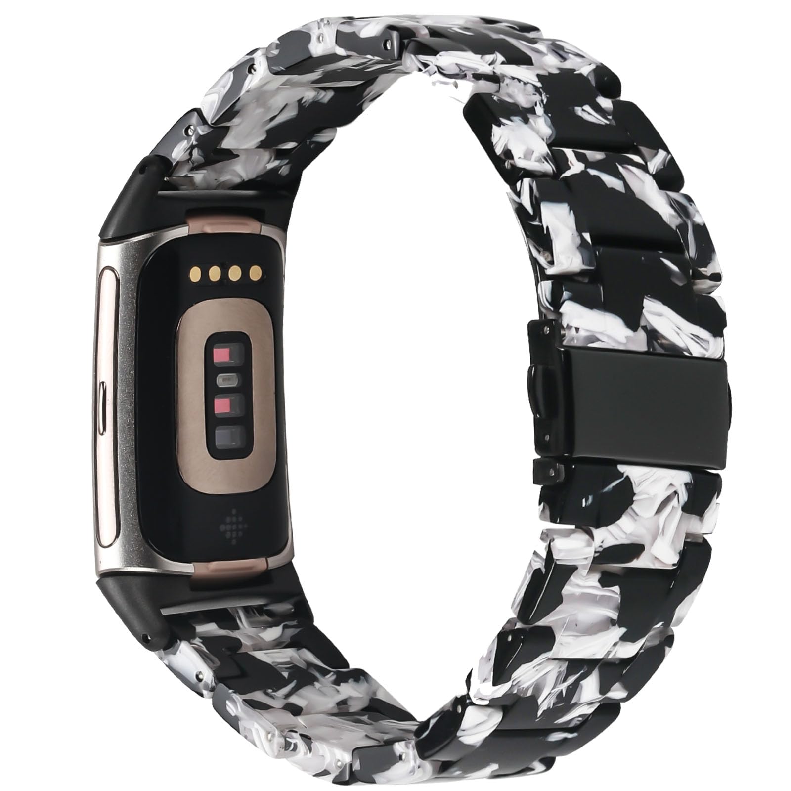 Limque Resin Band Compatible with Fitbit Charge 6/ Fitbit Charge 5, Waterproof & Lightweight Bracelet Wristband Replacement with Stainless Steel Buckle, Fashion Strap for Fitness Tracker Women (Black — image 1