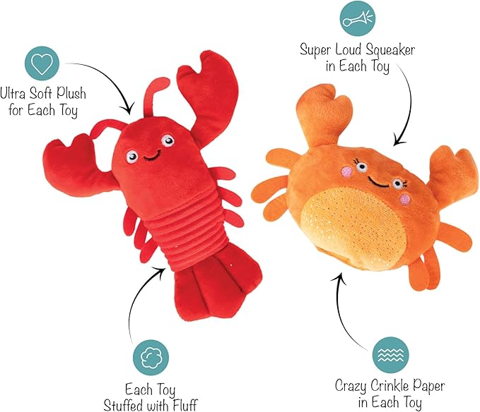 Set de Juguetes de Peluche para Perro Fringe Studio, Cangrejo y Langosta miniatura 2