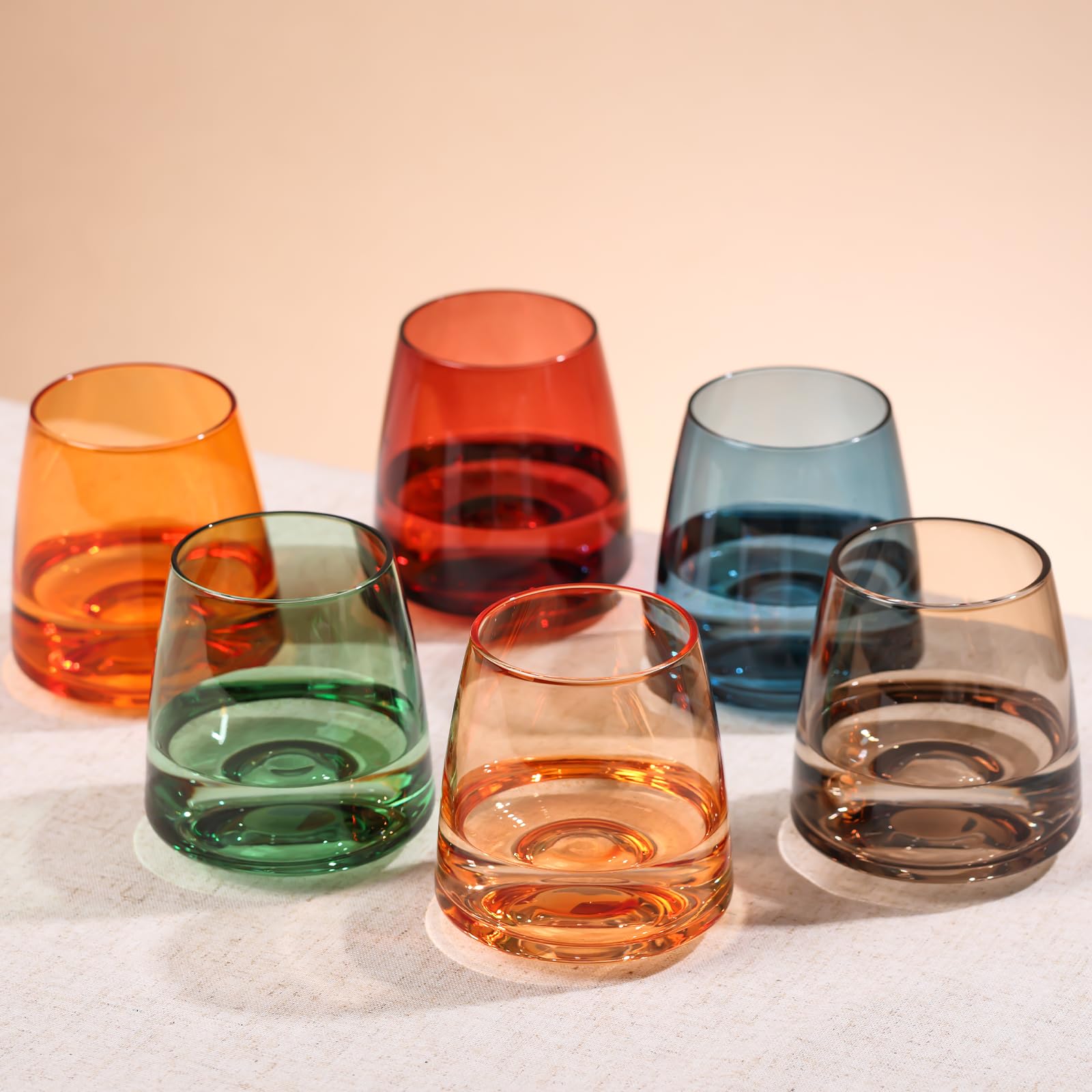 comfit Farbige Weingläser ohne Stiel, 170-425 ml, perfektes Rotweinglas, Stielglas für Weinliebhaber zur Hochzeit, Verlobung, Geschenk