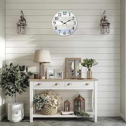 Miniatura 2 de Reloj de pared de madera maciza gris, funciona con pilas, relojes de pared analógicos para decoración de sala de estar, reloj de pared silencioso de