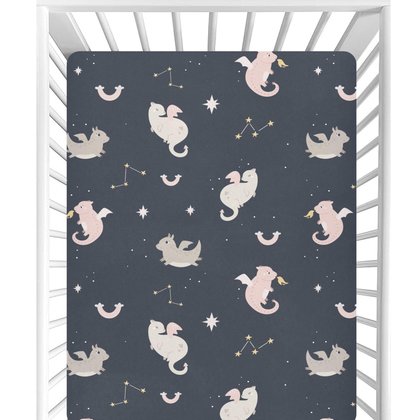 Cadings Cute Dragon Infant Bed Sheets for Girls, Boys, or Neutral Nursery, 27"x39