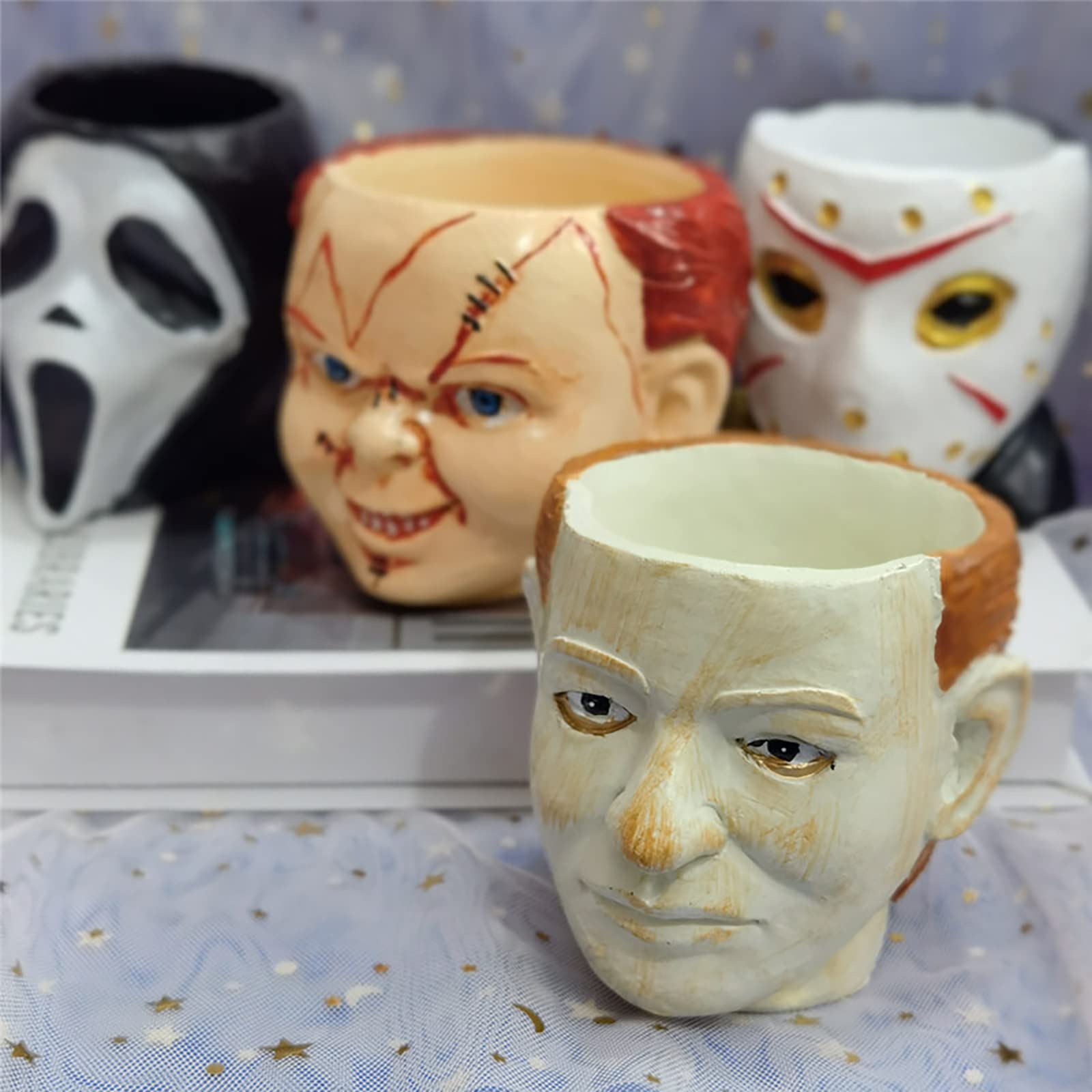 Vaso per Halloween, con teschio, vaso per piante goth con foglie di pino, vaso gotico, decorazione unica per interni, decorazione di Halloween, in resina sintetica per la decorazione della casa