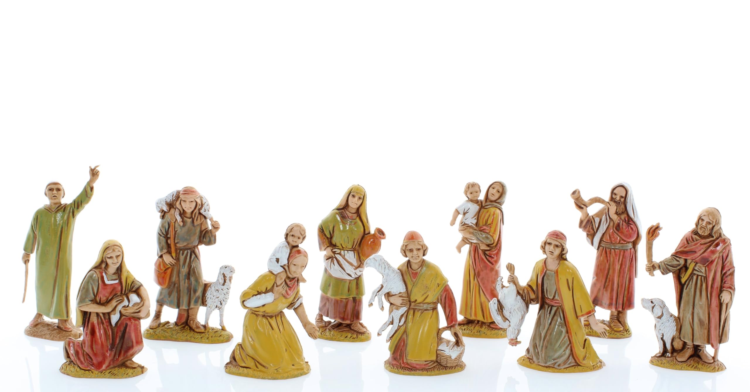 Moranduzzo Set 10 Pastores para Belén de 6,5 cm Escala 1:30 – Mini 6,5 – Figuras Irrompibles, Acabadas a Mano, Escultor M. Landi, Made in Italy