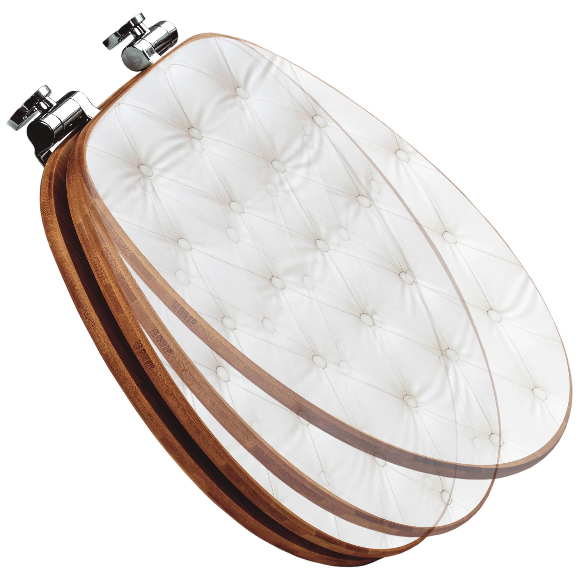 banjado Design WC Sitz Bambus Absenkautomatik 45,8x37,5cm - Toilettendeckel mit Absenkautomatik Holz - hochwertiger Bambus Klodeckel - WC-Sitz für gängigen Toiletten - Motiv Weißes Polster
