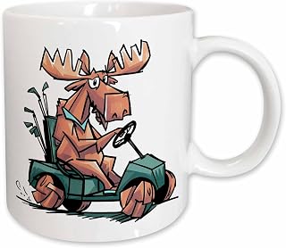 3dRose Funny Cute Moose Driving Golf Cart Sport and Golfers Abstract 11oz Mug