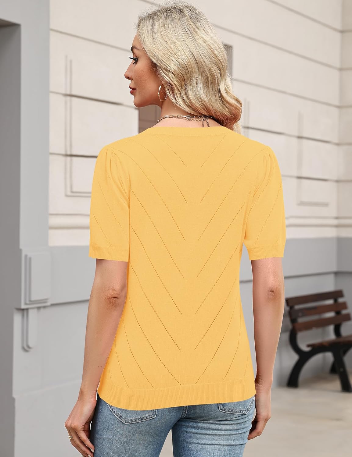 LOMON Womens Sweaters Puff Short Sleeve Lightweight Knit Summer Fall Tops Dressy V-Neck Work Blouses Business Casual Outfits - Image 5