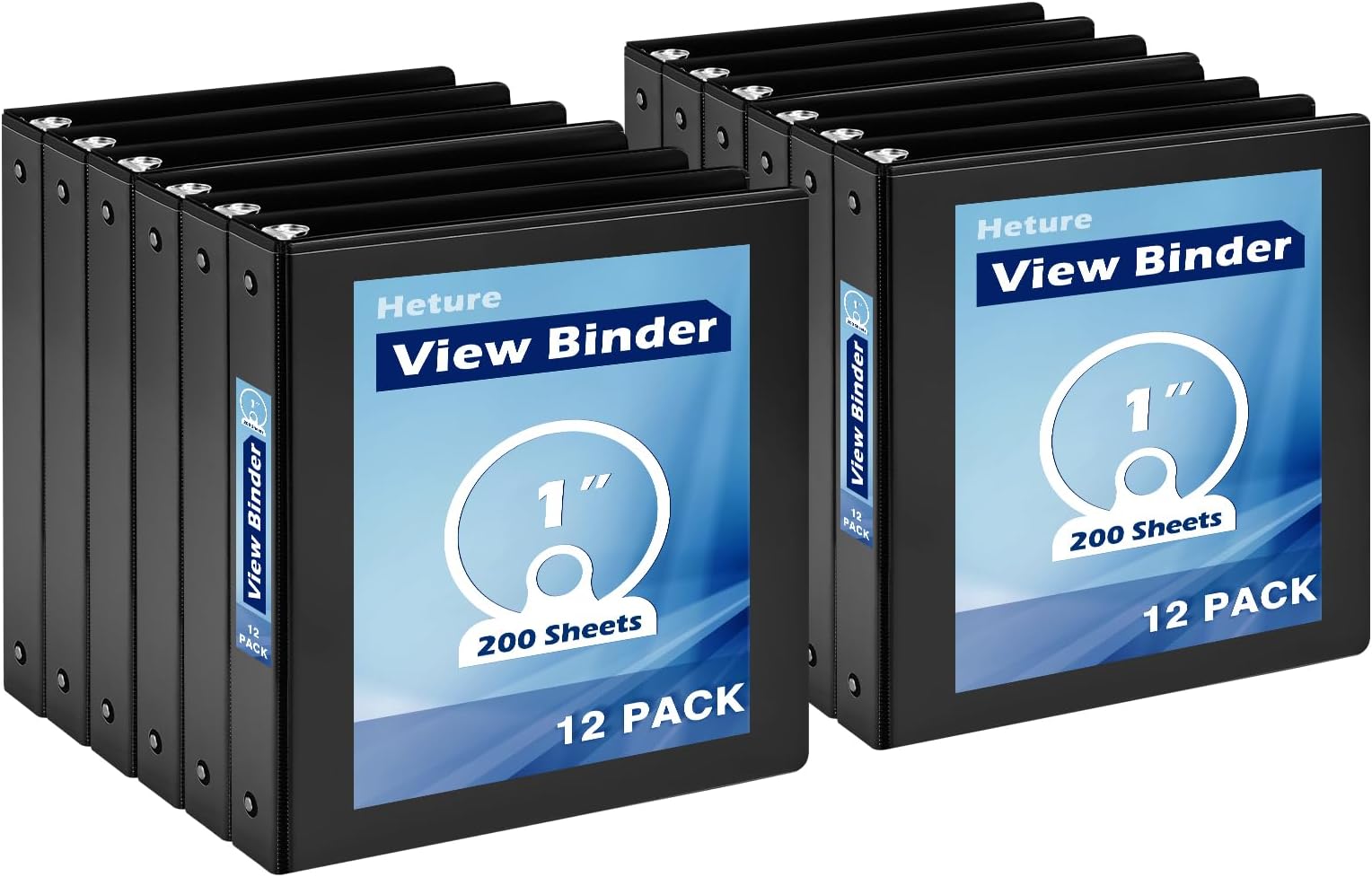 Basic 3 Ring Binder, 1 Inch Round Ring Binder, PVC-Free Plastic Binders, Black Binder for Office School, 200 Sheet 8.5 x 11 Inches Letter Size Paper Capacity (12 Pack,Black)