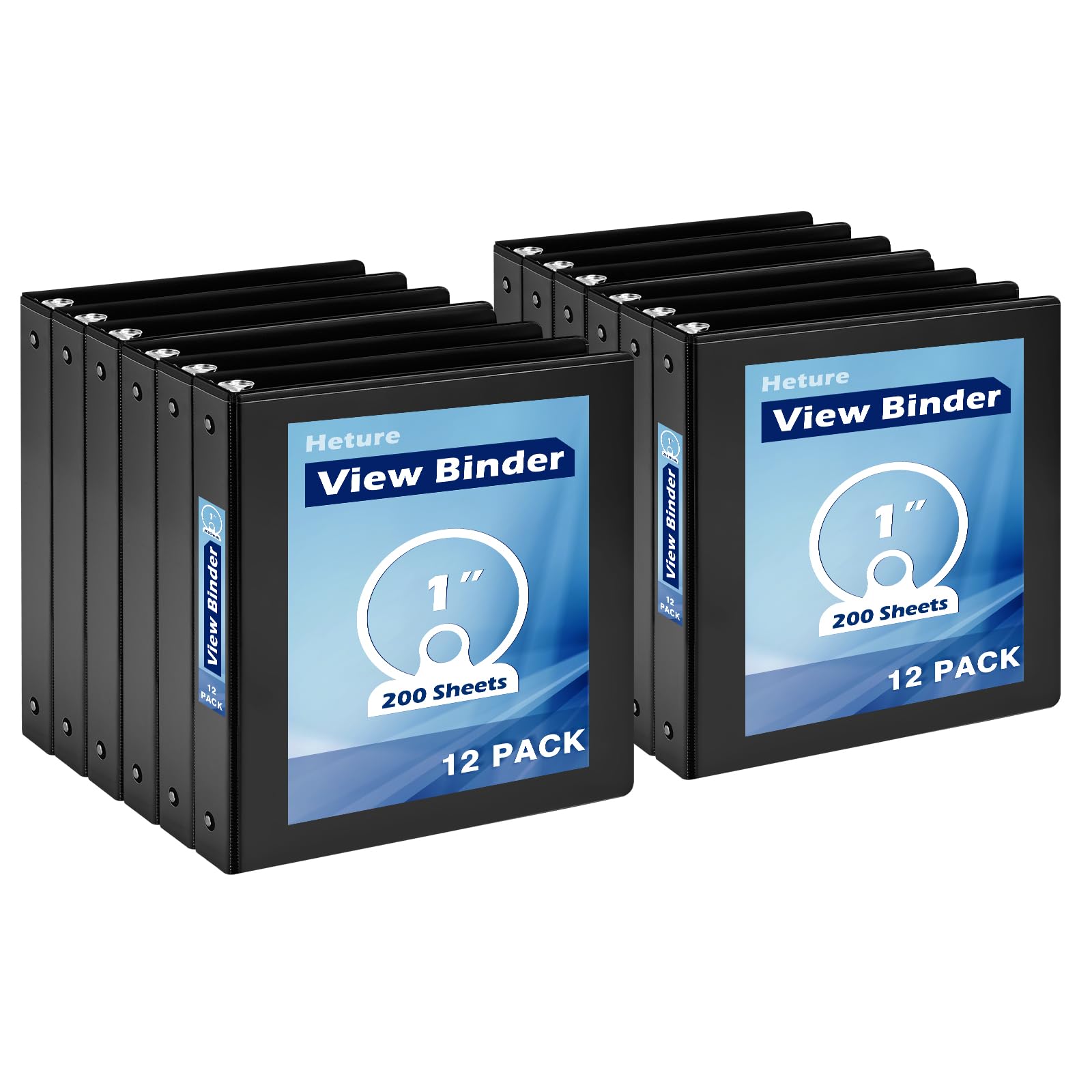 Basic 3 Ring Binder, 1 Inch Round Ring Binder, PVC-Free Plastic Binders, Black Binder for Office School, 200 Sheet 8.5 x 11 Inches Letter Size Paper Capacity (12 Pack,Black)