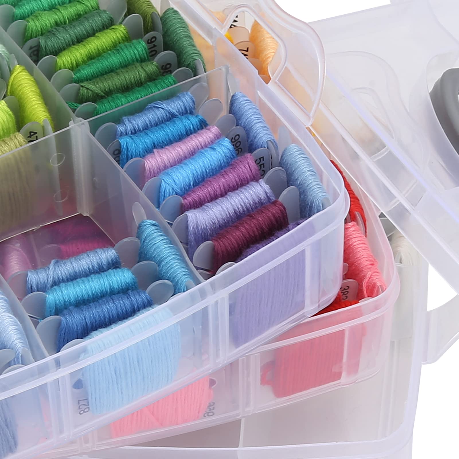 150 - Set di fili da ricamo a colori, filo da cucito in poliestere per ricamo a mano e a macchina, lavoro a punto croce con bobine di plastica numerate in una scatola di conservazi