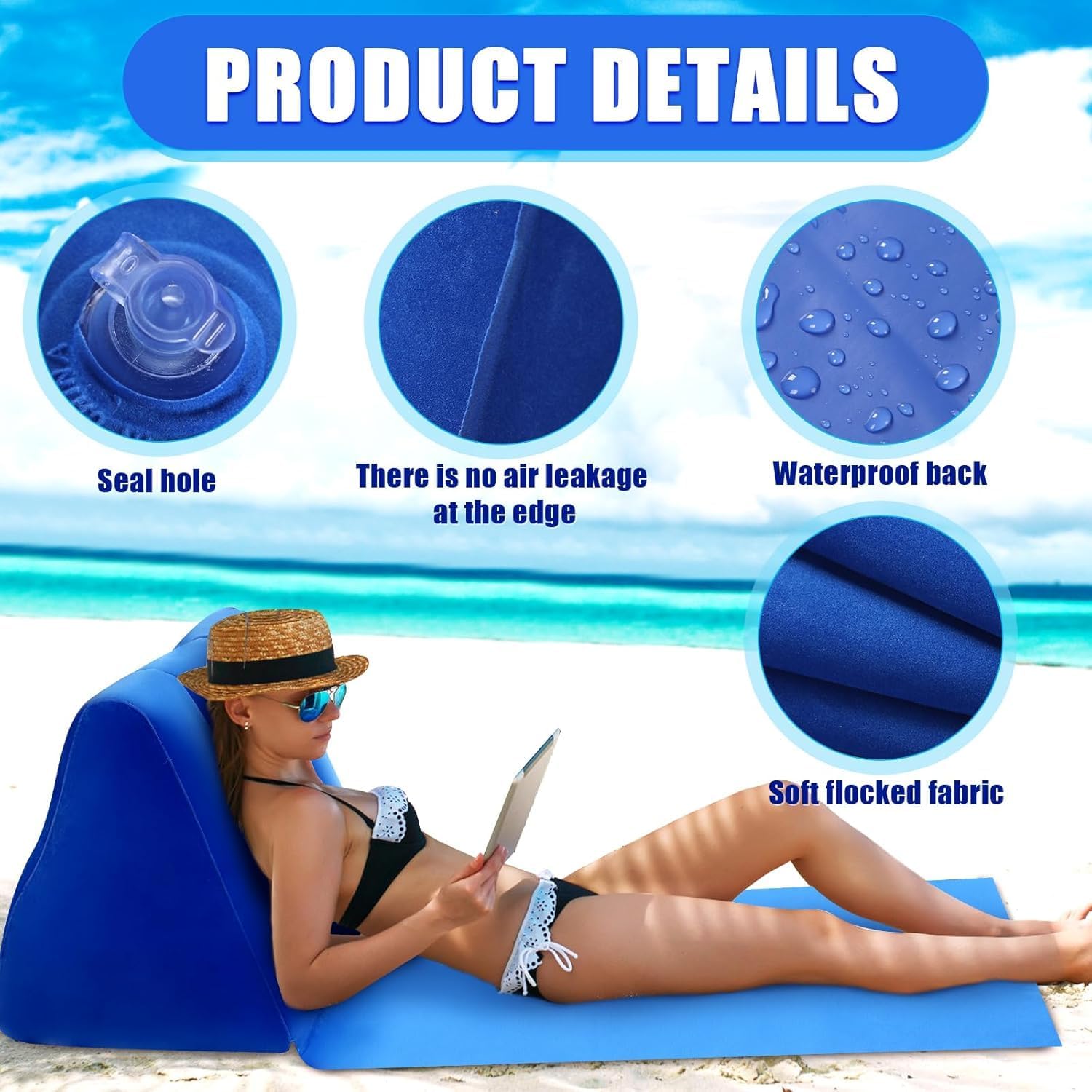 Clefairy Inflatable Beach Mat Lounge Chair - Flocking Camping Leisure Lounger Back Pillow - Portable Beach Reclining Lounger for Lawn Outdoors Camping Picnic Travel
