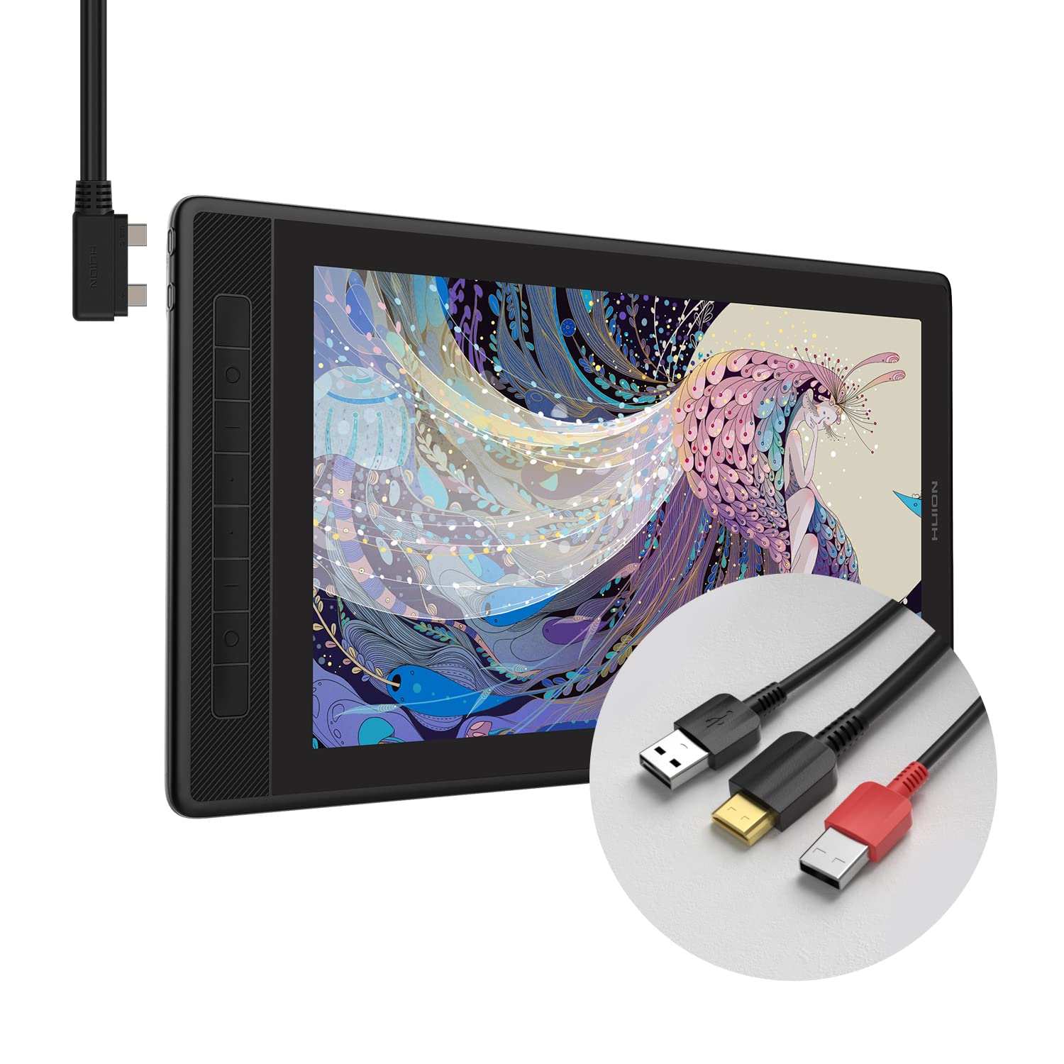 HUION Cavo 3-in-2, Compatibile Kamvas Pro 13 2.5K, Kamvas Pro 16 2.5K Tavoletta Grafica con Cavo HDMI, Power e USB Incluso