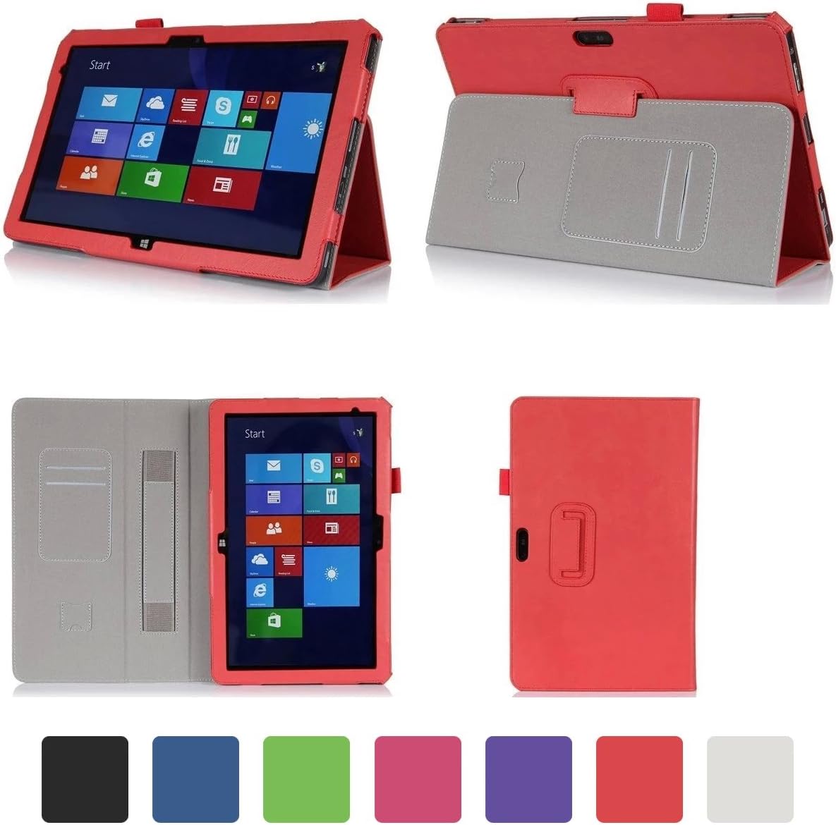 VIIGOOTECH PU Leather Case Cover Stand for DELL venue 11 Pro 10.8 inch/5130(ONLY) Red, (with Flip Stand, Integrated Elastic Hand Strap, Stylus Loop, and Smart Cover Auto Wake/Sleep)
