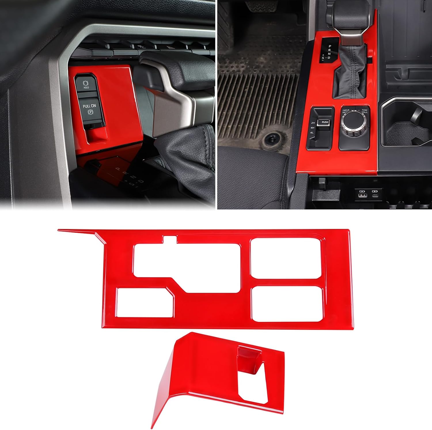2PCS Central Control Gear Shift Panel Trim Cover Compatible with Toyota Tundra 2022+ Sequoia 2023+ Center Console Electronic Handbrake Button Panel Protector Frame Decoration ABS Accessories, With 4WD