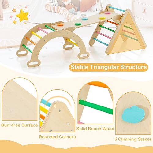Miniatura 6 de Costzon Juguetes de escalada para niños pequeños, Escalera Montessori de madera para escalar arco con rampa deslizante, métodos de combinación