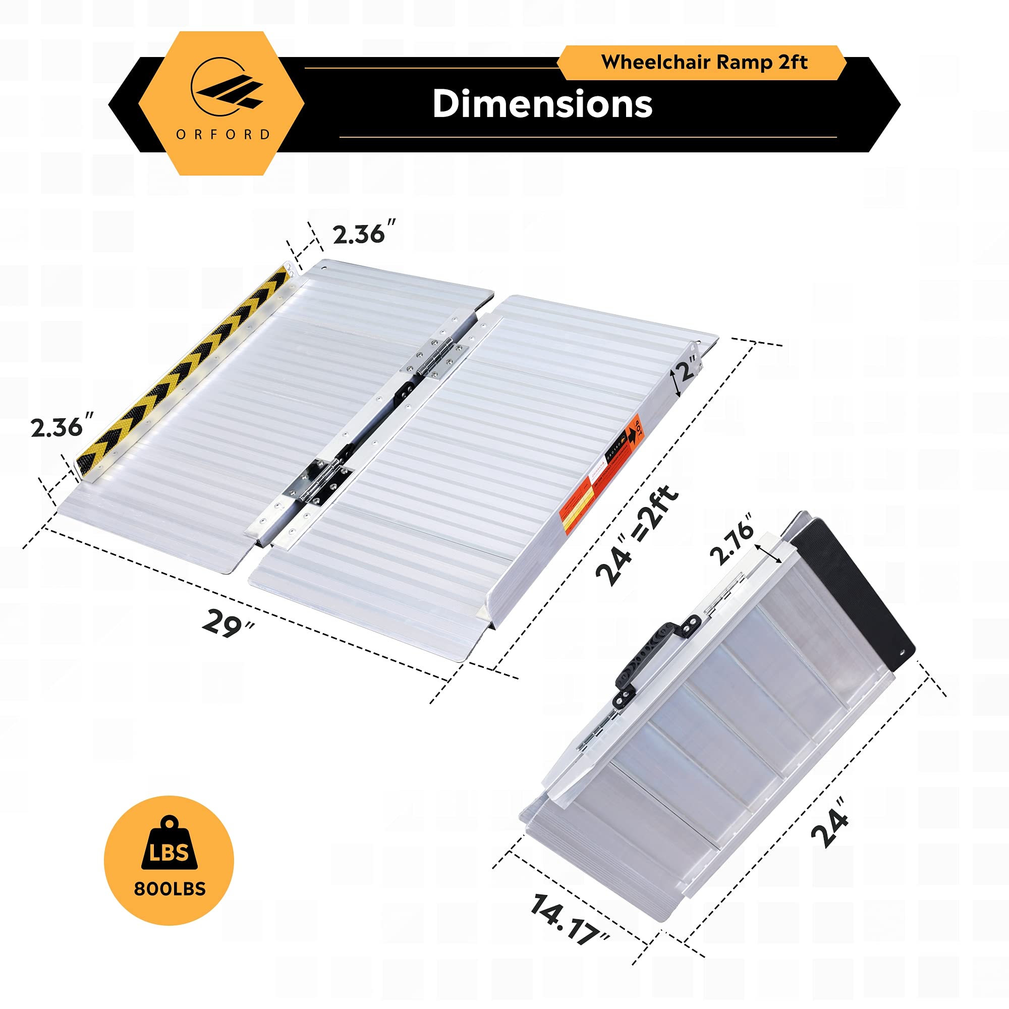ORFORD Non Skid Foldable Wheelchair Ramp 2ft, 800 lbs Weight Capacity