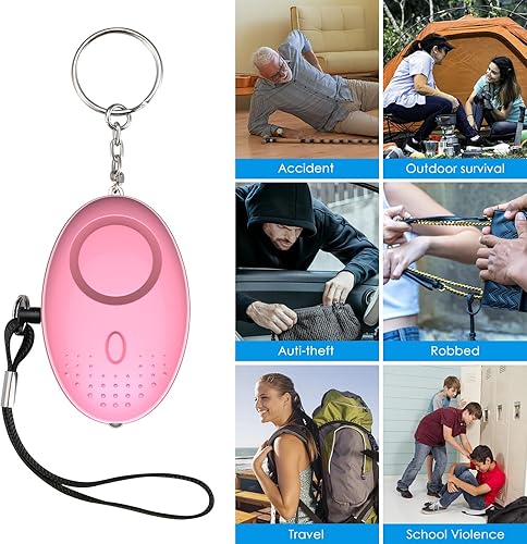 Miniatura 3 de Juego de llaveros de seguridad para mujeres y niñas, kit de accesorios de llavero 18 en 1 con alarma personal, tarjeta de silbato, cartera, pompón
