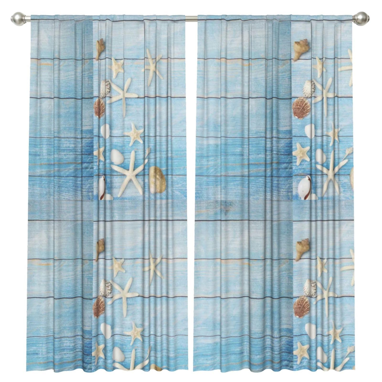 InOmak Nautical Vintage Board Starfish, 2 Panels Window Curtains 52 x 84 Inch Blackout Curtains for Living Room Bedroom