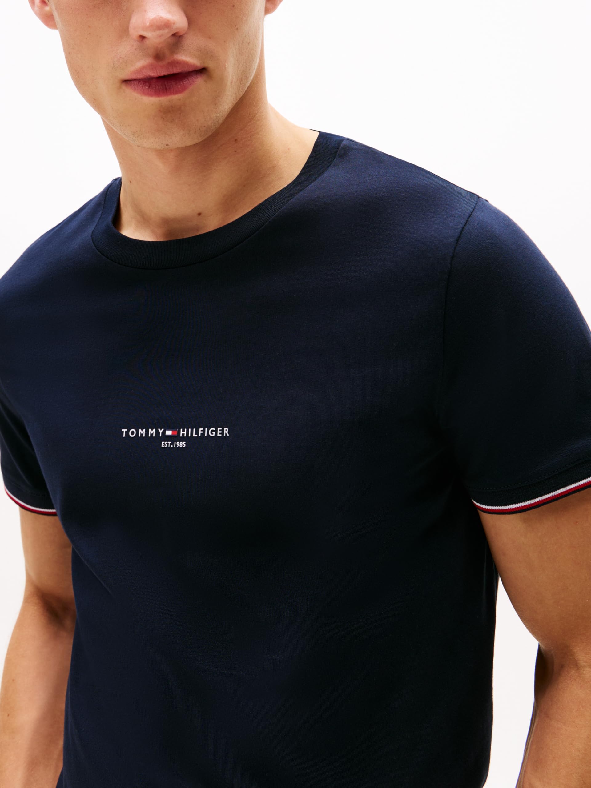 Tommy Hilfiger Koszulka męska Tommy Logo Tipped Tee S/S, Pustynne niebo, L