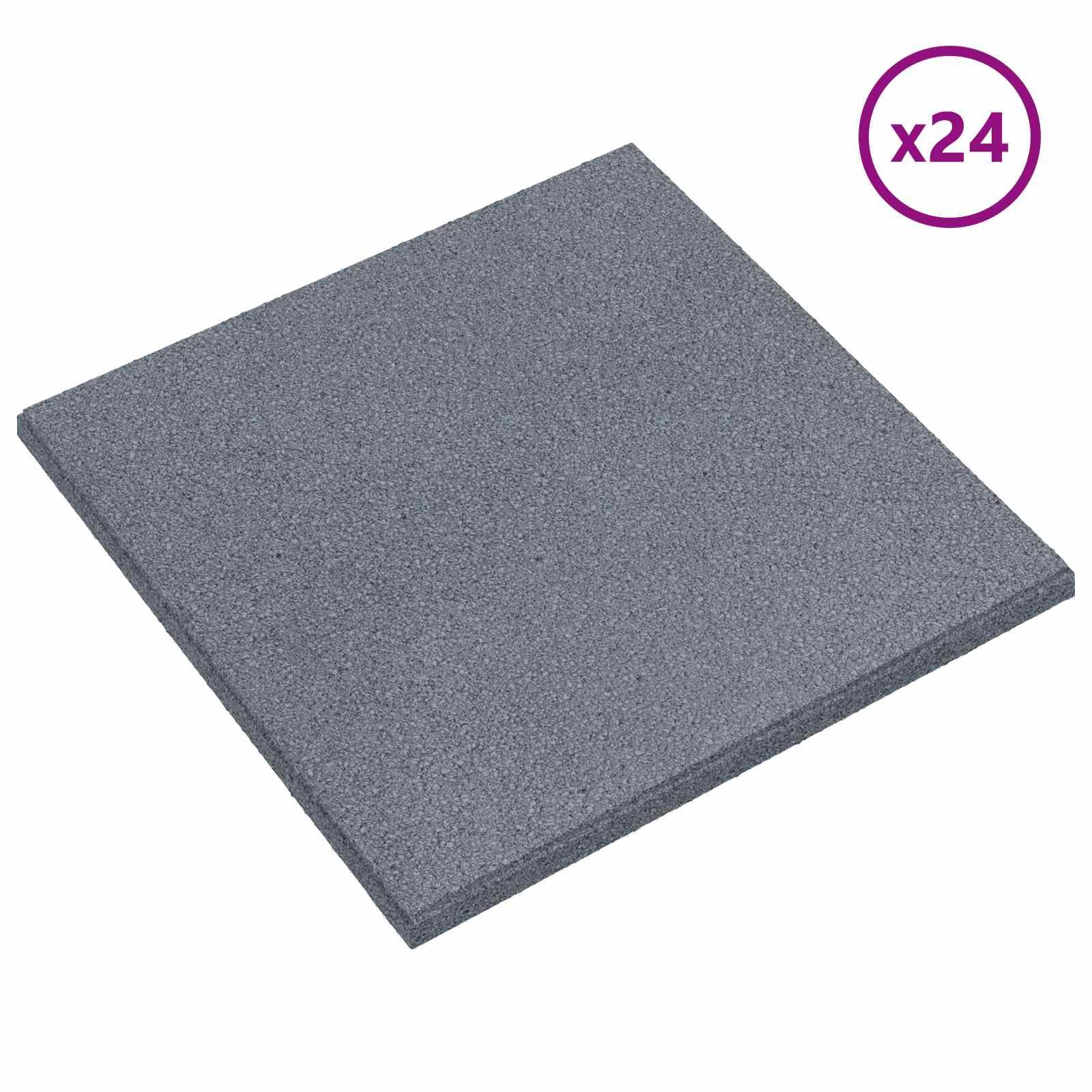 Baldosas de protección contra caídas, 24 unidades, color gris, 50 x 50 cm, placas de goma de 3 cm de grosor, amortiguadoras para zonas de juego y jardines, placas de protección contra caídas
