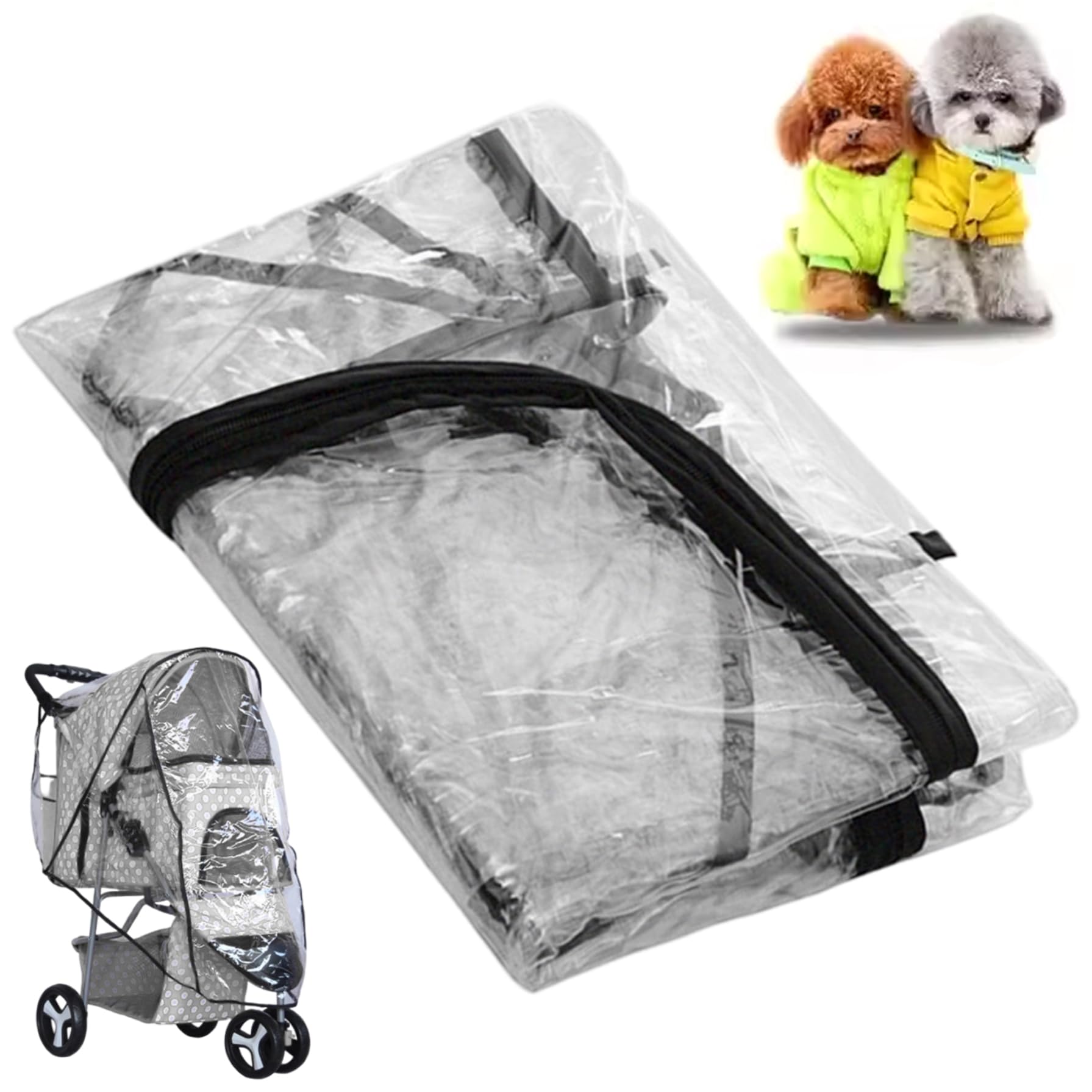 Stroller Rain Cover for Dog/Cat Transparent Waterproof PU Pushchair Rain Cover Dustproof Wide Compatible Stroller Accessories, for Pram, Pushchair