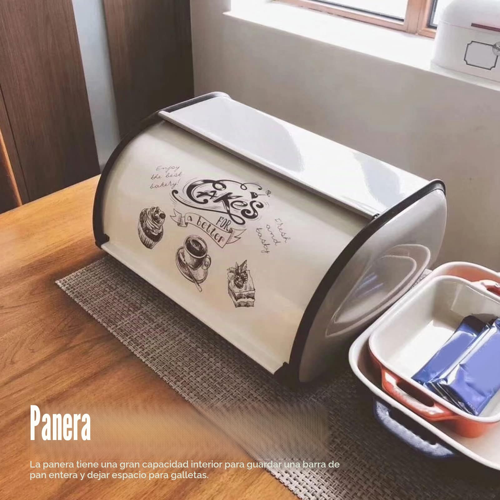 Ejoyous Panera Retro con Tapa Enrollable - Gran Capacidad para Productos Horneados, Bollos y Pasteles