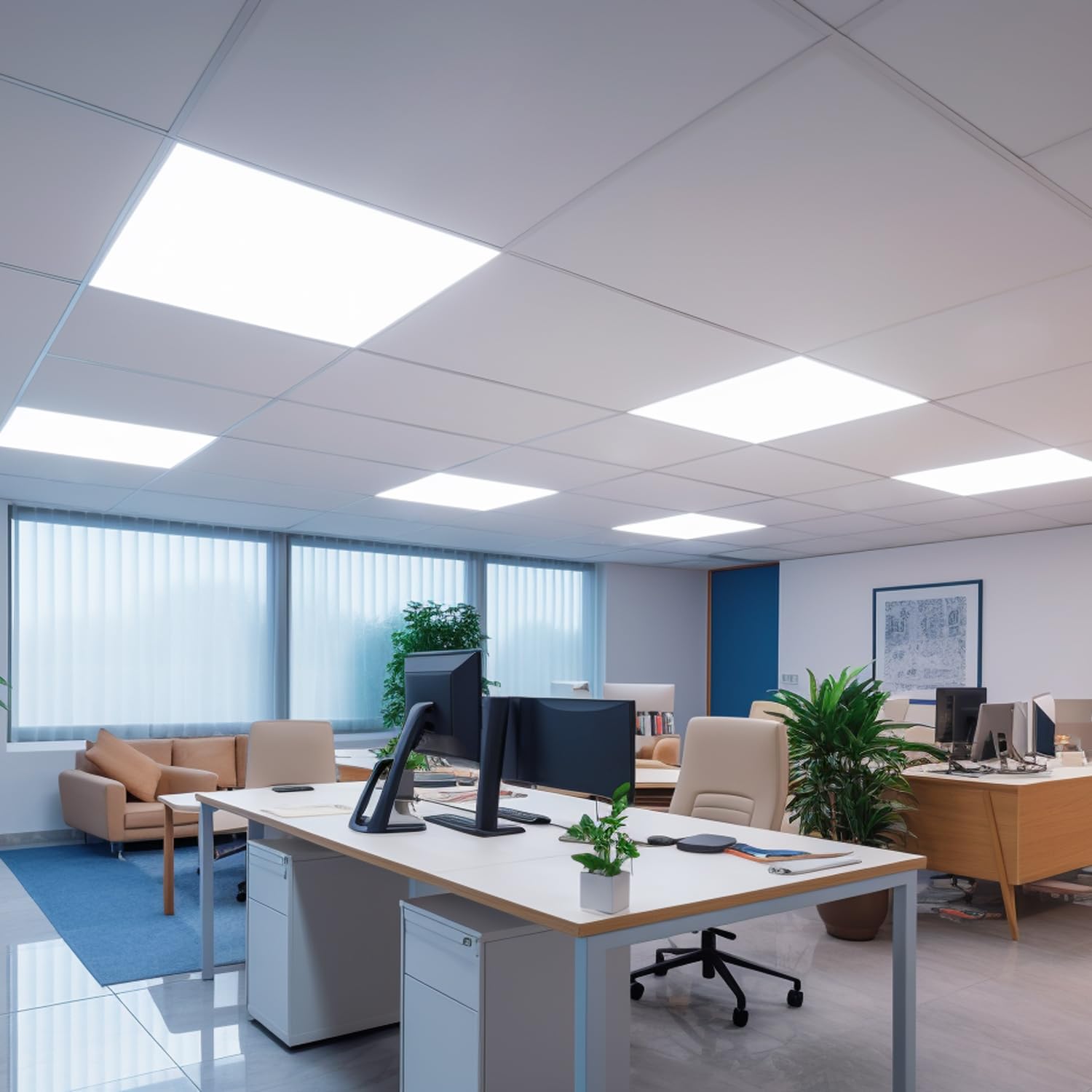 Europalamp 2 Dalles LED 60x60cm 40W Blanc neutre 4000K 4000Lm Haute Luminosité Faux Plafonds