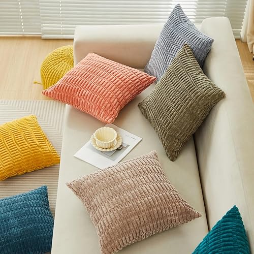 Miniatura 58 de Sunday Praise Paquete de 2 fundas de almohada decorativas de pana de 18 x 18 pulgadas, fundas de almohada cuadradas de rayas bohemias suaves